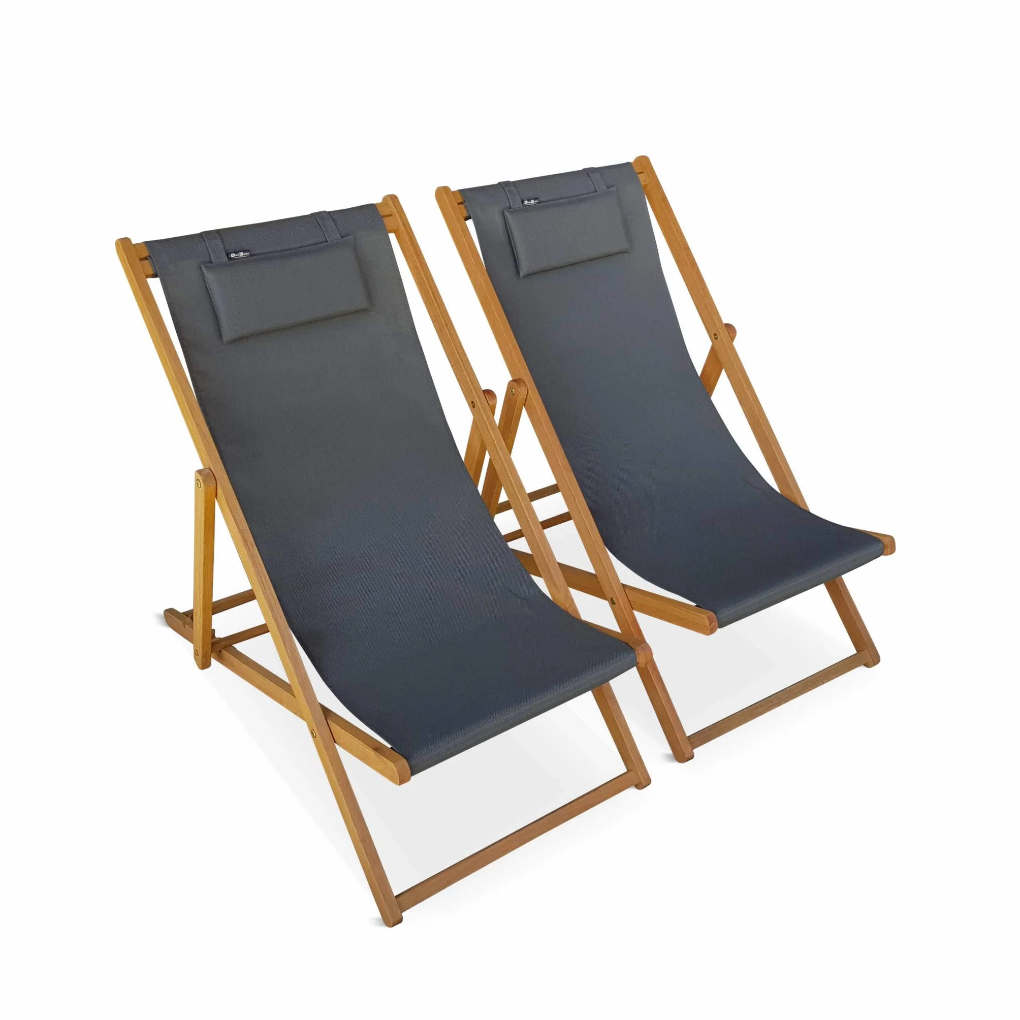 Set 2 sedie sdraio in legno con cuscino poggiatesta Antracite - 102x56x86 cm
