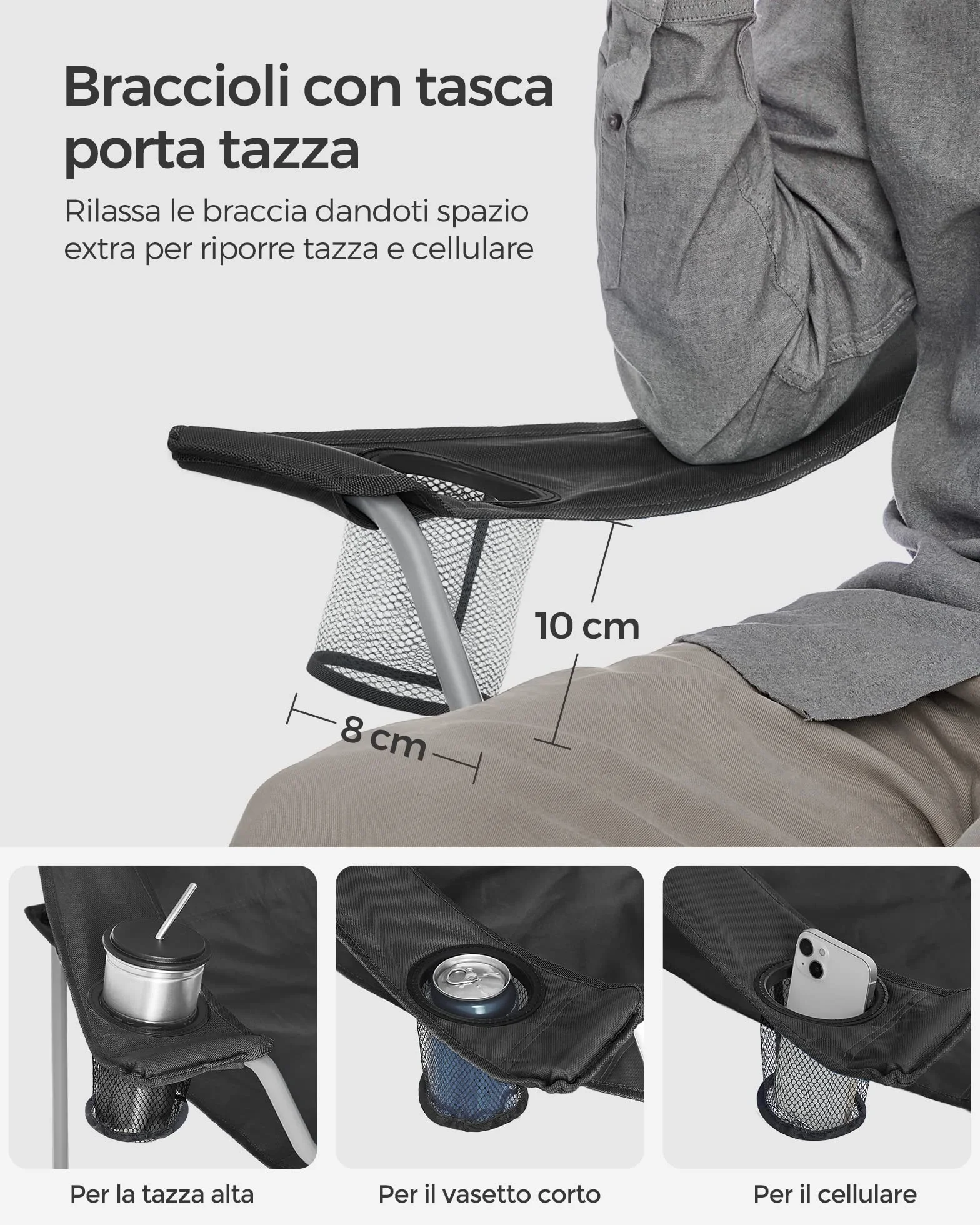 SONGMICS Set 2 sedie pieghevoli da campeggio 150 kg portabevande sedia da esterno