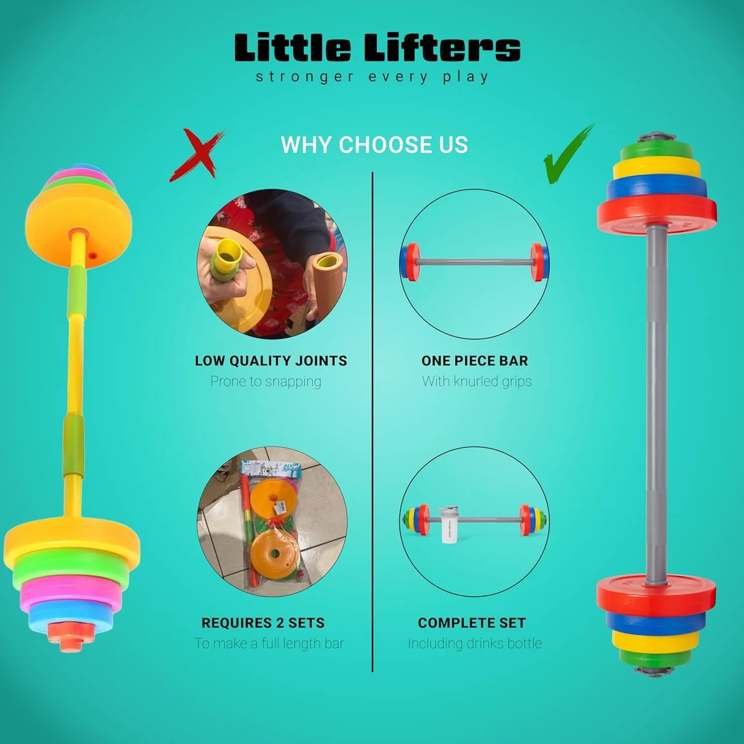 Zestaw bilanciere per bambino - Pesi giocattolo regolabili e bilanciere in plastica con borraccia d'acqua, attrezzature da palestra per bambino