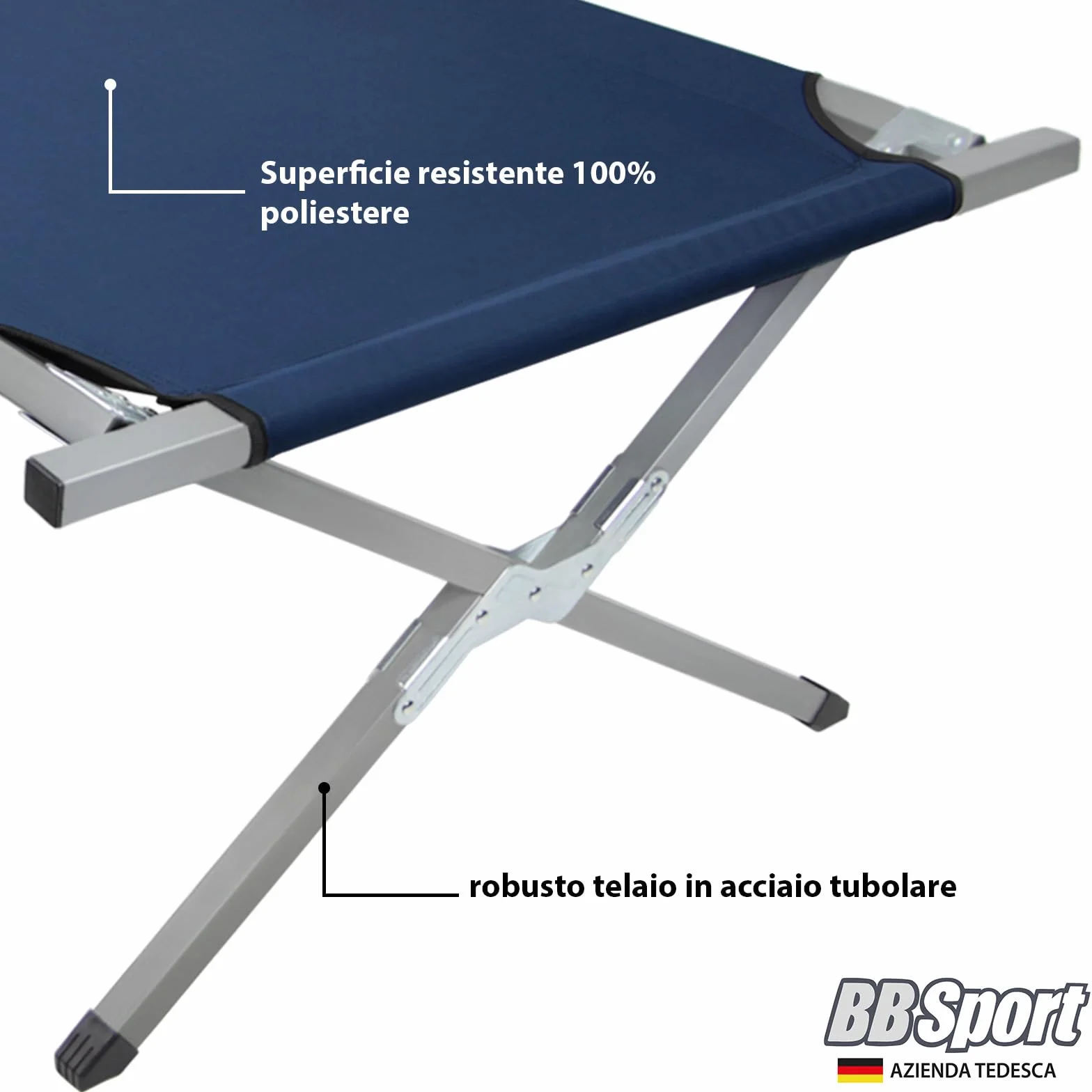 BB Sport Brandina Campeggio Letto Pieghevole 190x64x41 cm Stabile 180 kg Acciaio 600D Oxford Blu