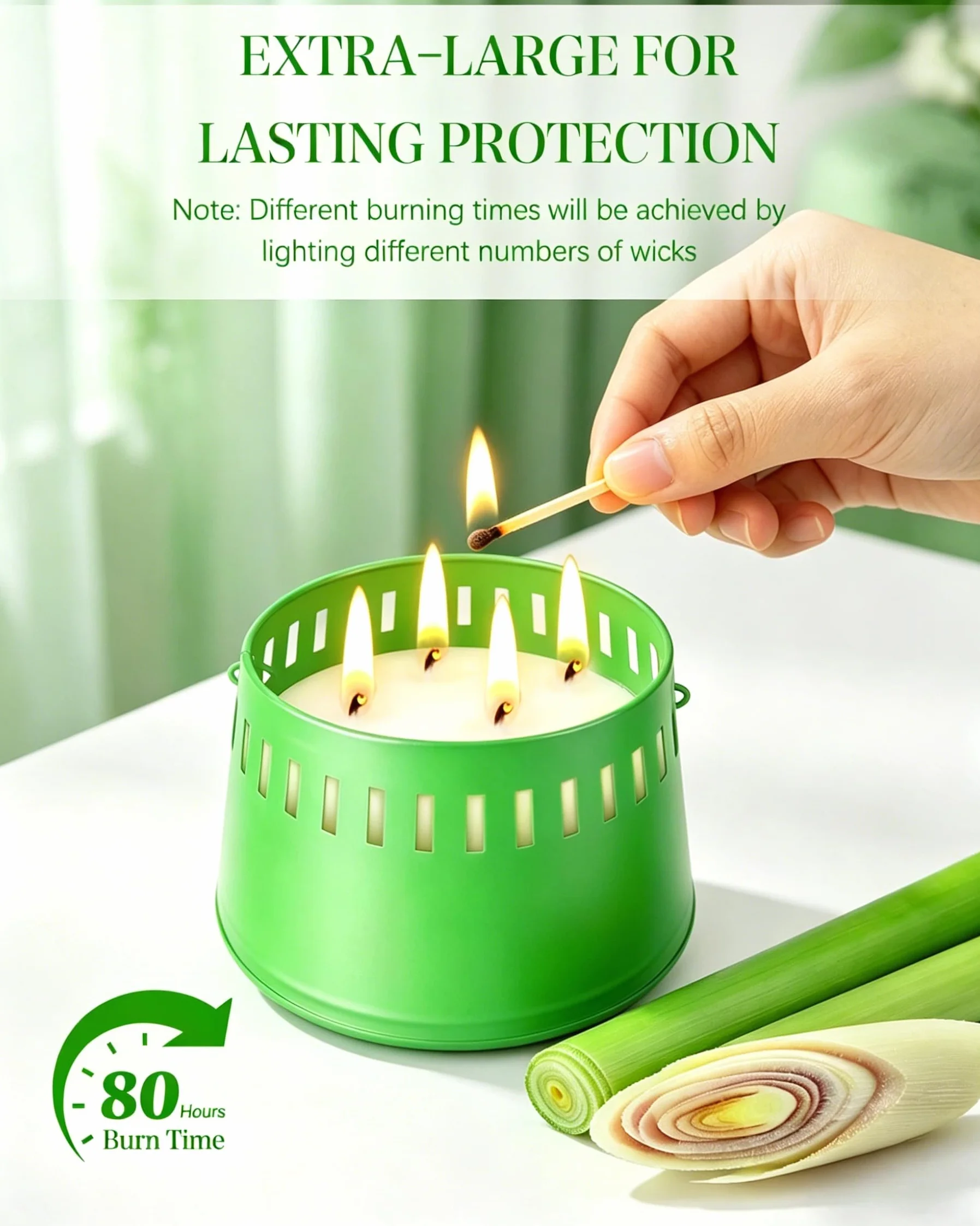 Grande Candela Citronella 4 Stoppini 80 Ore 100% Naturale per Esterno Giardino Campeggio