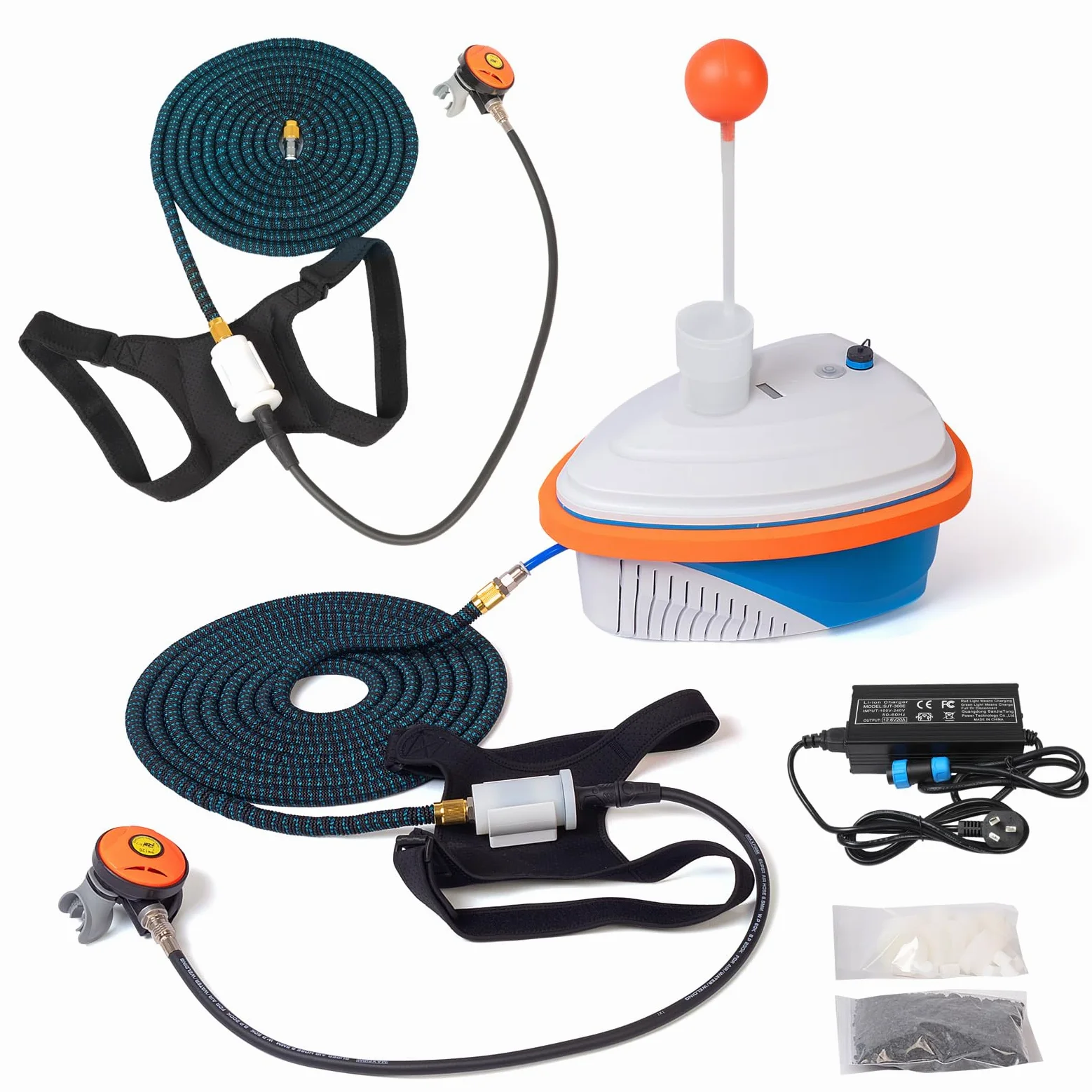 Sistema di immersione subacquea, supporto 2 Divers Ventilatore subacqueo con tubo da 18,3 m regolatore di respirazione subacquea, dispositivo di respirazione subacquea sistema senza serbatoio