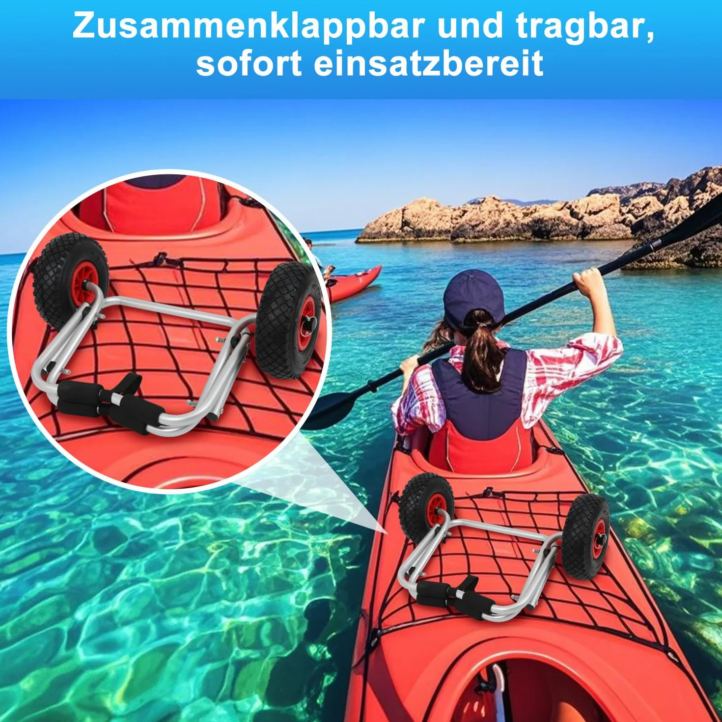 Carrello Pieghevole per Kayak in Alluminio, 100 kg, Ruote PU 26 cm, Cintura PP