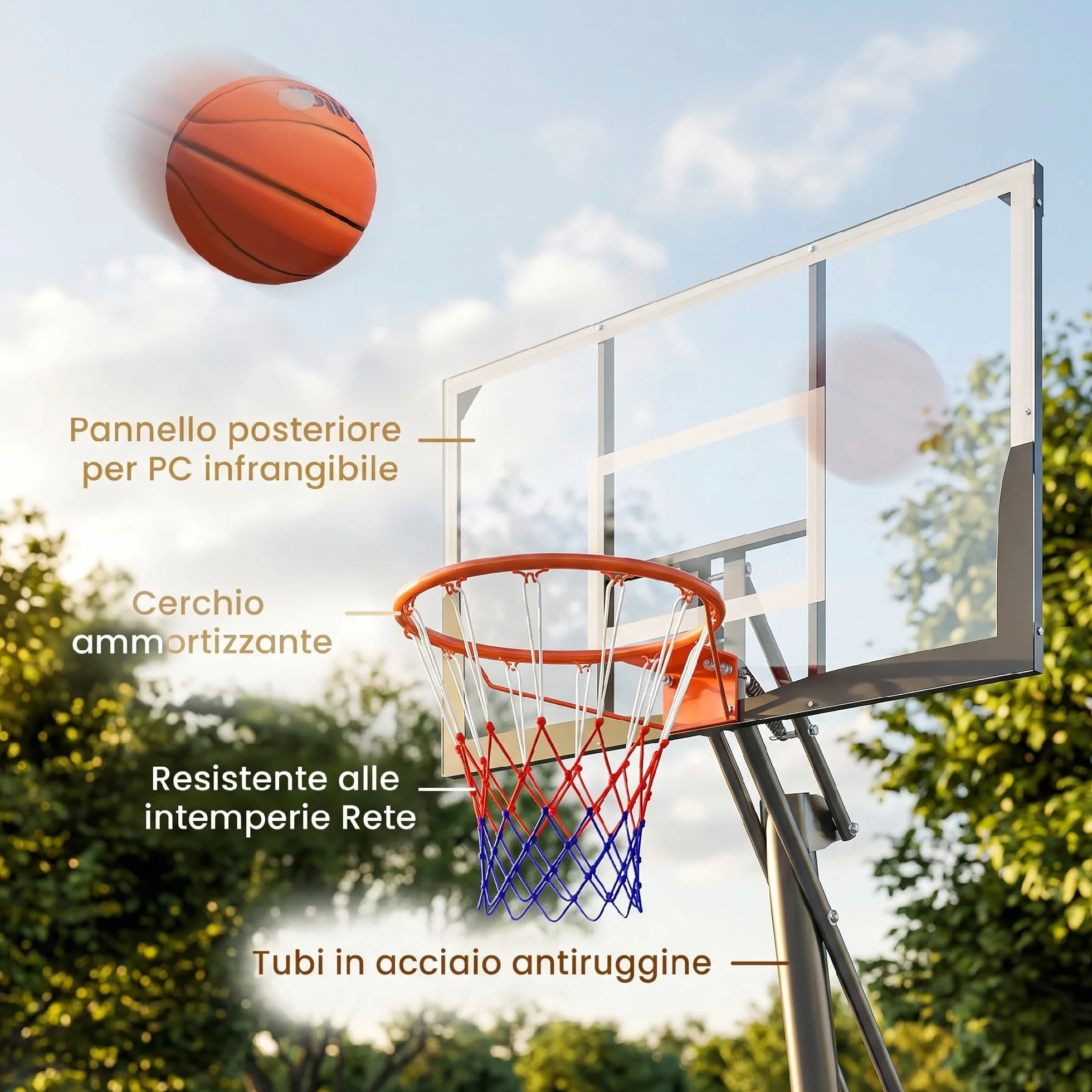 SPORTNOW Canestro Basket Regolabile per Adulti Altezza 2.45-3.05 m, Base Riempibile, Tabellone Antishock, Nero