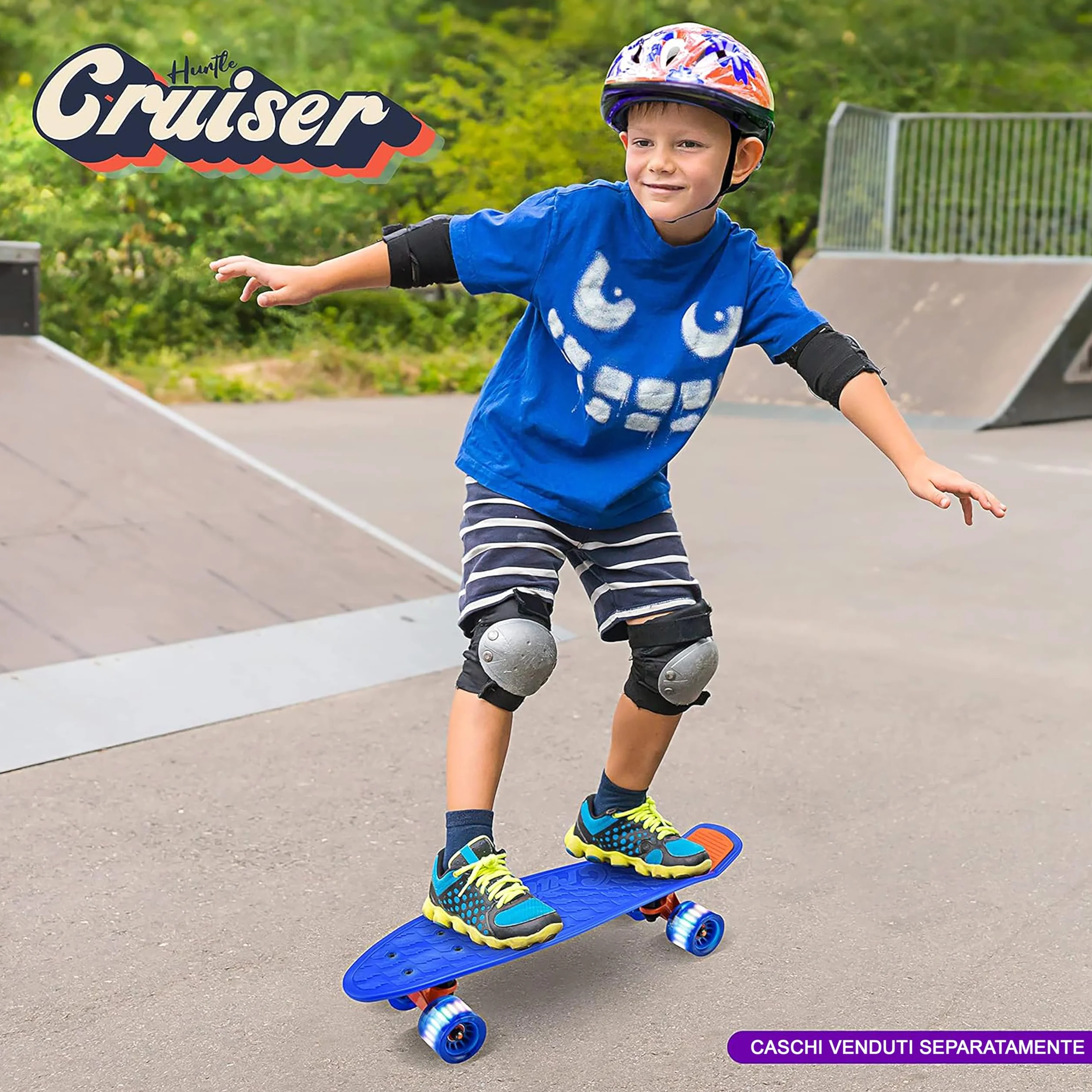 Hurtle Skateboard Mini Cruiser, Tavola PP 15,24 Centimetri, Doppio Kick, Truck in Alluminio 8,26 Centimetri, Ruote PU con LED, per Bambini da 5 Anni, Adolescenti e Adulti.