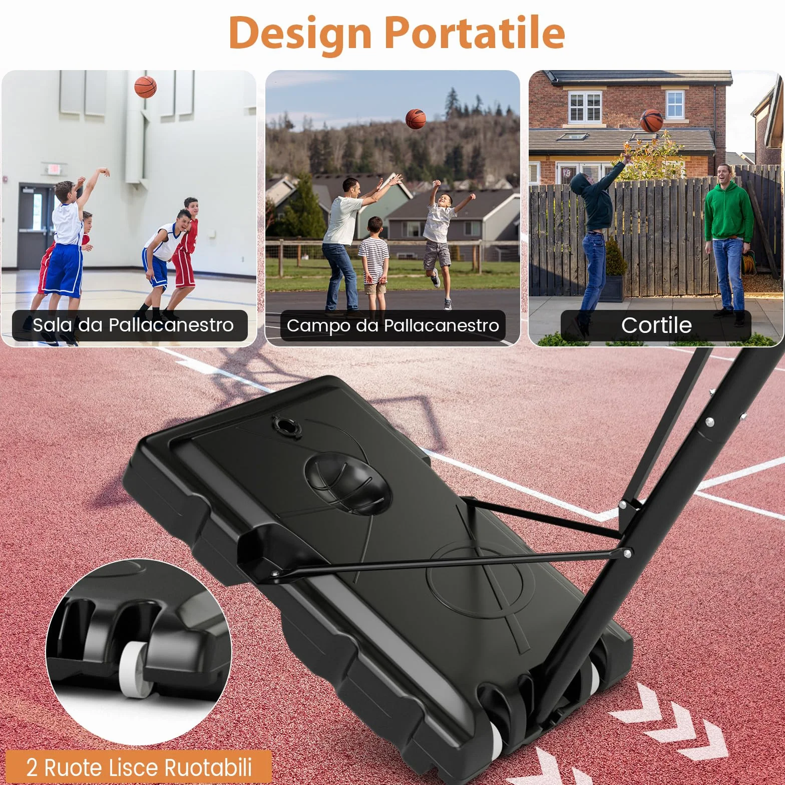 COSTWAY Canestro da Basket da Esterno Portatile Regolabile in Altezza 1,5-3 M Tabellone PC 111 cm Base Riempibile