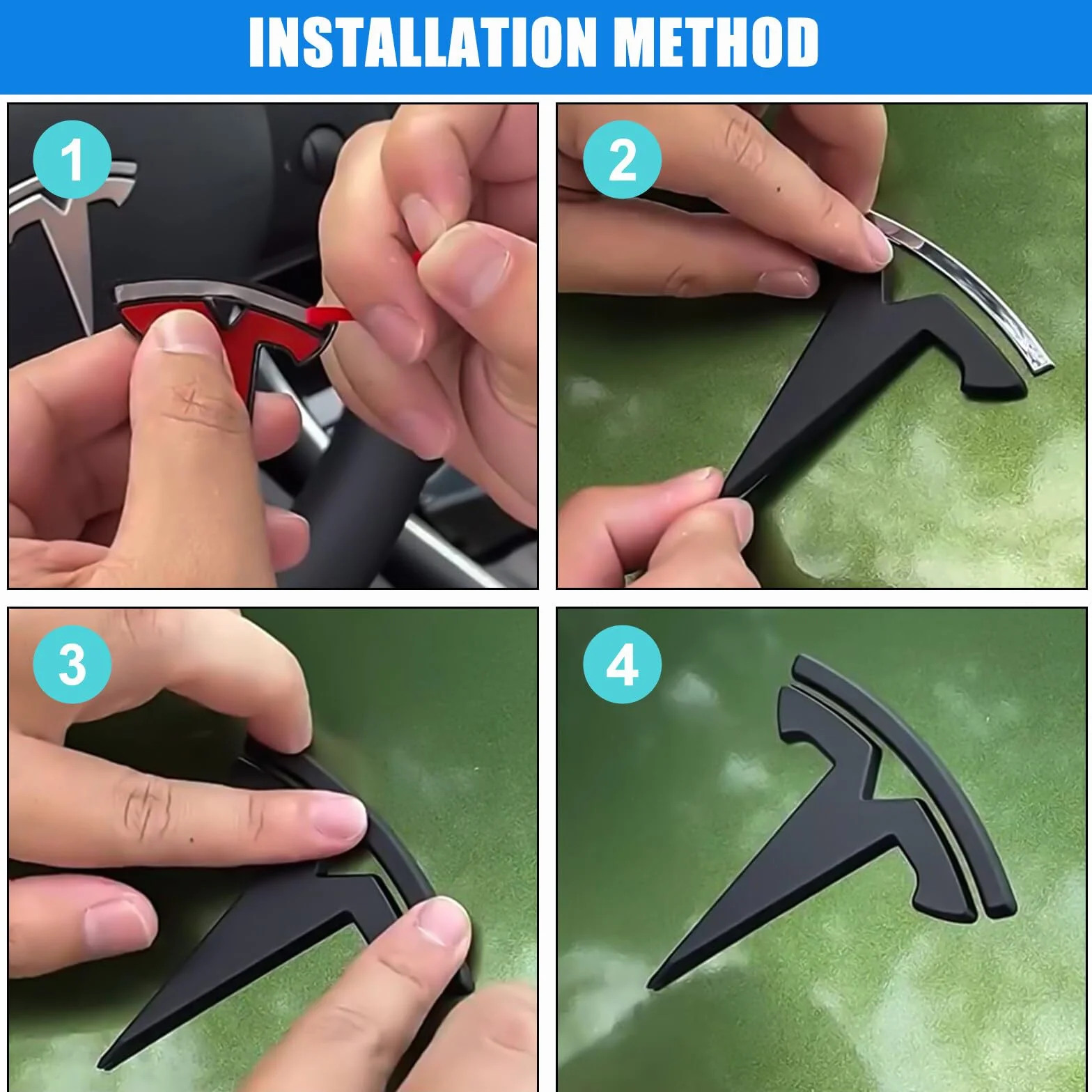 Adesivo nero opaco logo auto compatibile Model 3 - 3 pezzi etichetta anteriore cofano bagagliaio