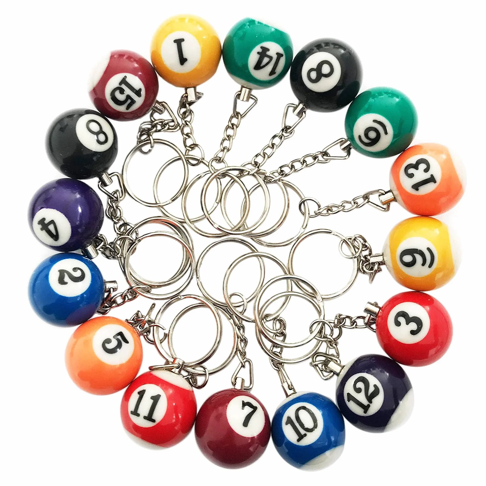 Colorful Biliardo Ball Set 16 Pz Portachiavi Eightball Billar Accessori