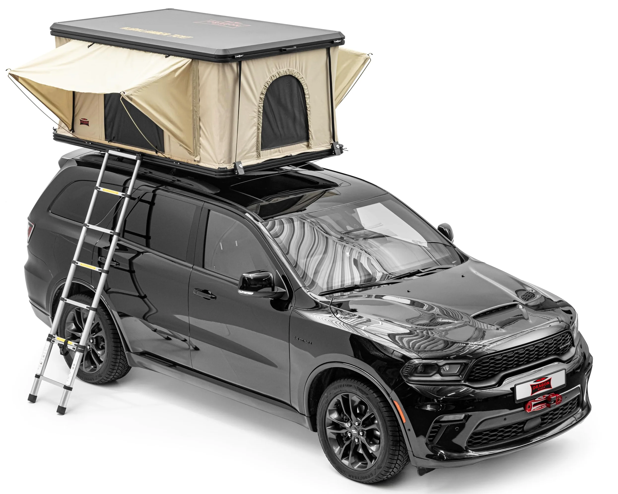 Dragon Winch Tenda da tetto per auto 2 posti tetto rigido in alluminio completa materasso, di scala telescopica, tasche per accessori e zanzariere | impermeabile | Tenda da campeggio | Type R