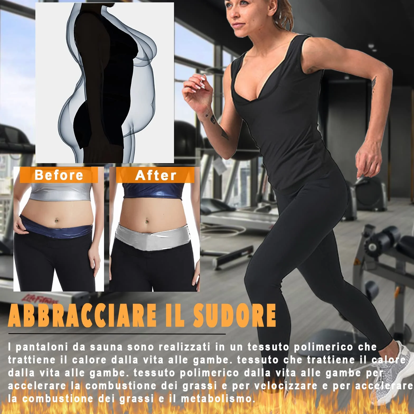 Pantaloni Sauna Dimagranti Donna Vita Alta Leggins Anticellulite Push Up Tuta Snellenti Effetto Sauna per Yoga Corsa Fitness