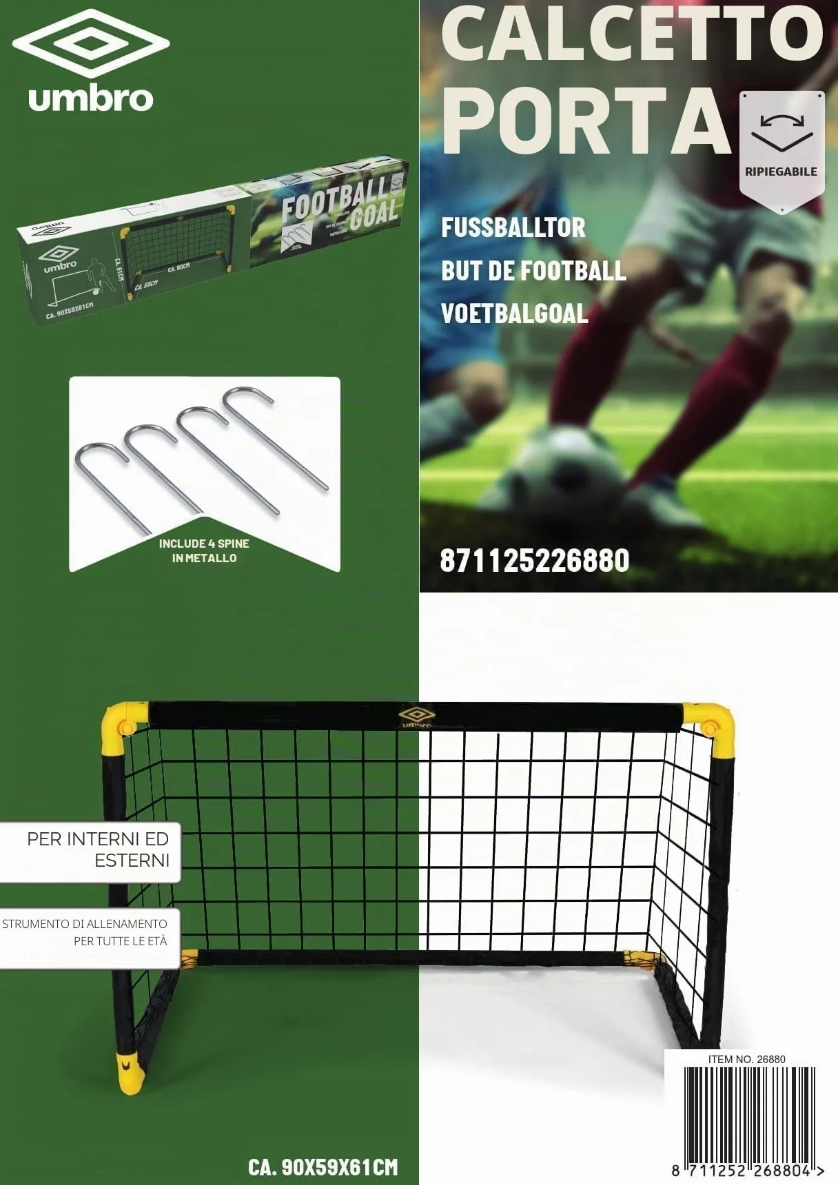 Umbro Porta da calcio pieghevole 90 x 59 x 61 cm metallo