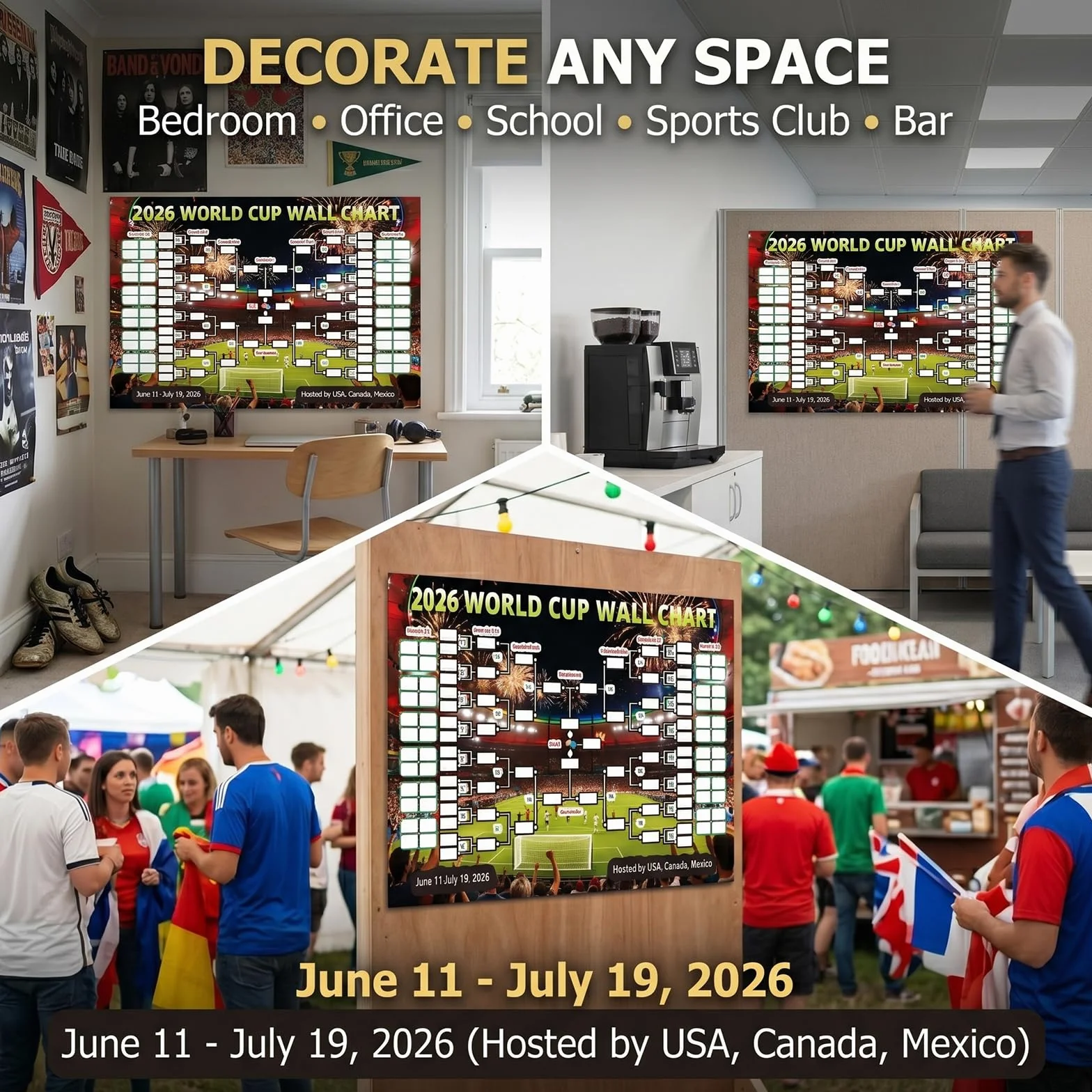 Mondiali 2026 Poster 100x70 cm Calendario Coppa del Mondo Programma Partite Mappa