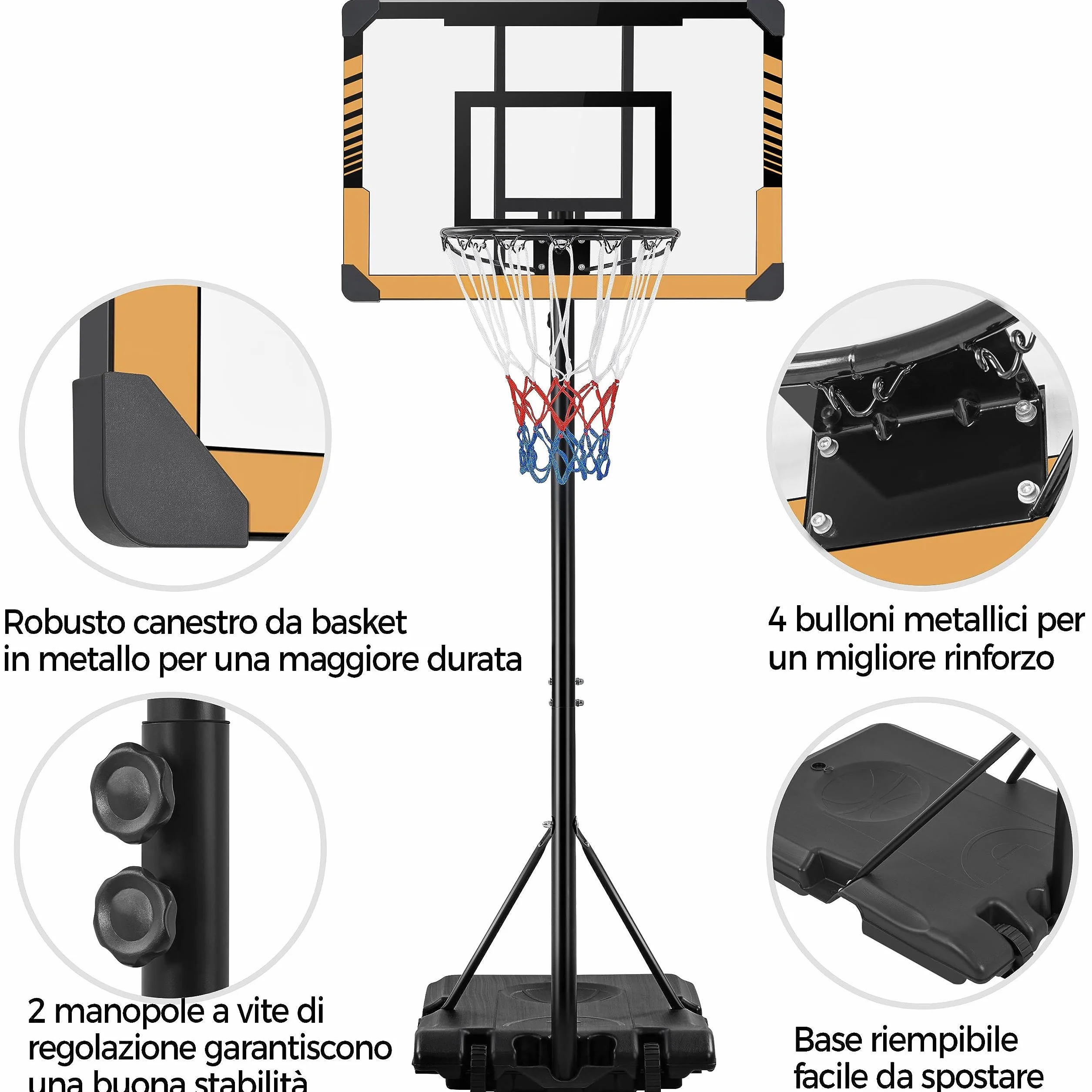 Yaheetech Canestro Basket Esterno Interno Altezza Regolabile con Colonna Tabellone