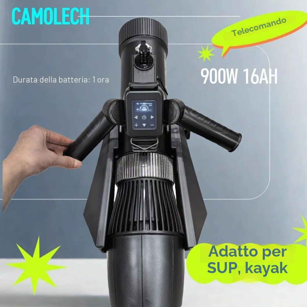 Camolech Pinna elettrica 900 W SUP scooter subacqueo 2,8 m/s telecomando 130 minuti autonomia motore kayak