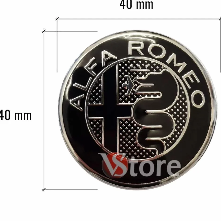 Logo per Volante Sterzo FREGIO Stemma Compatibile con Alfa Romeo Nero Black 40mm