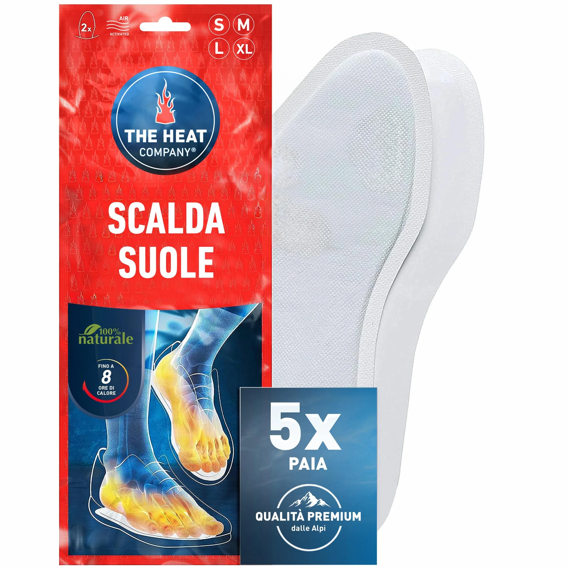 THE HEAT COMPANY Scalda-Suole Extra Caldo Scaldapiedi 8 Ore Piedi Caldi autoriscaldante Puro Naturale