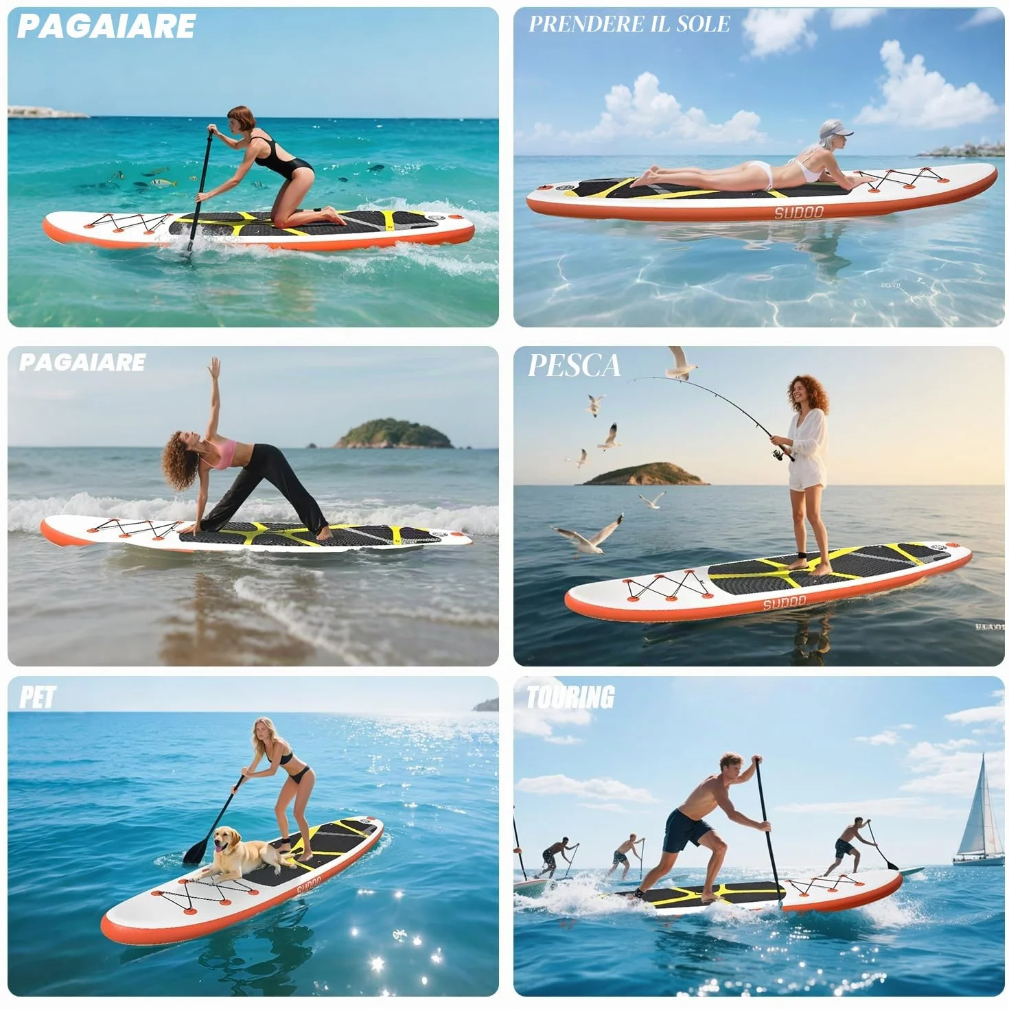 SUDOO Tavola da surf gonfiabile 3 m 15,2 cm EVA Deck kit completo per principianti adulti pesca yoga surf