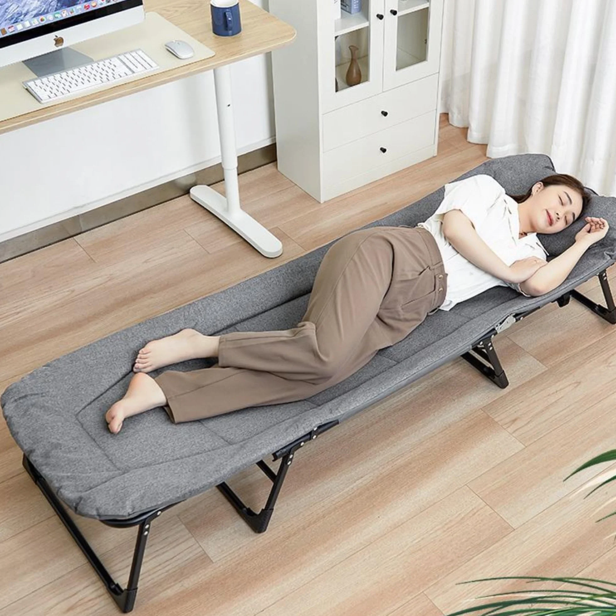MAGIC SELECT Letto da Campeggio Portatile Imbottito Pieghevole con Cuscino Tasca Cotone Lino 200x63 cm