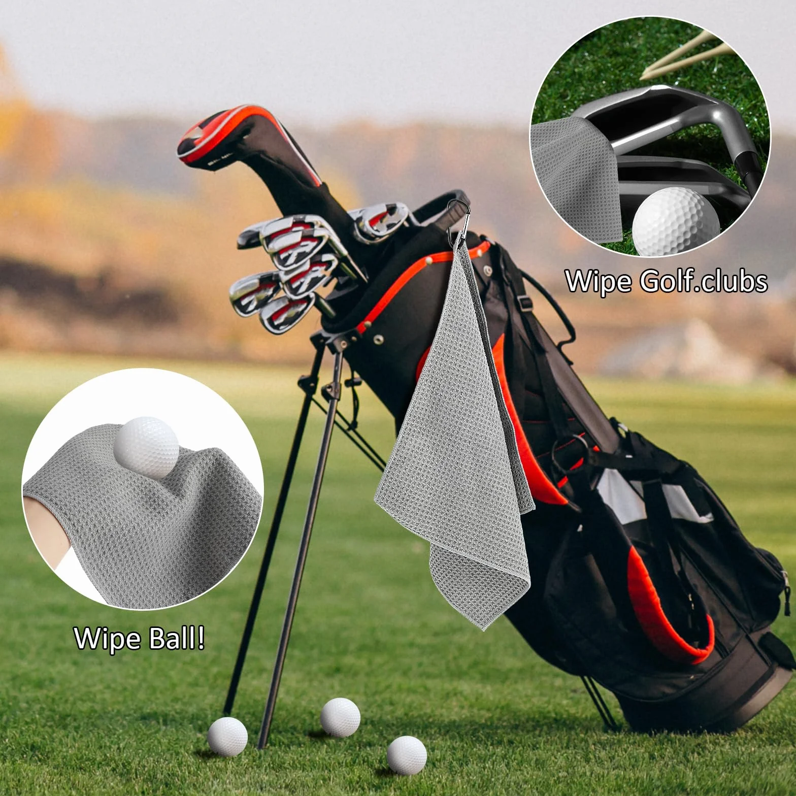 Giantree Asciugamano da golf in microfibra 30x30 cm con clip a moschettone 2 pezzi