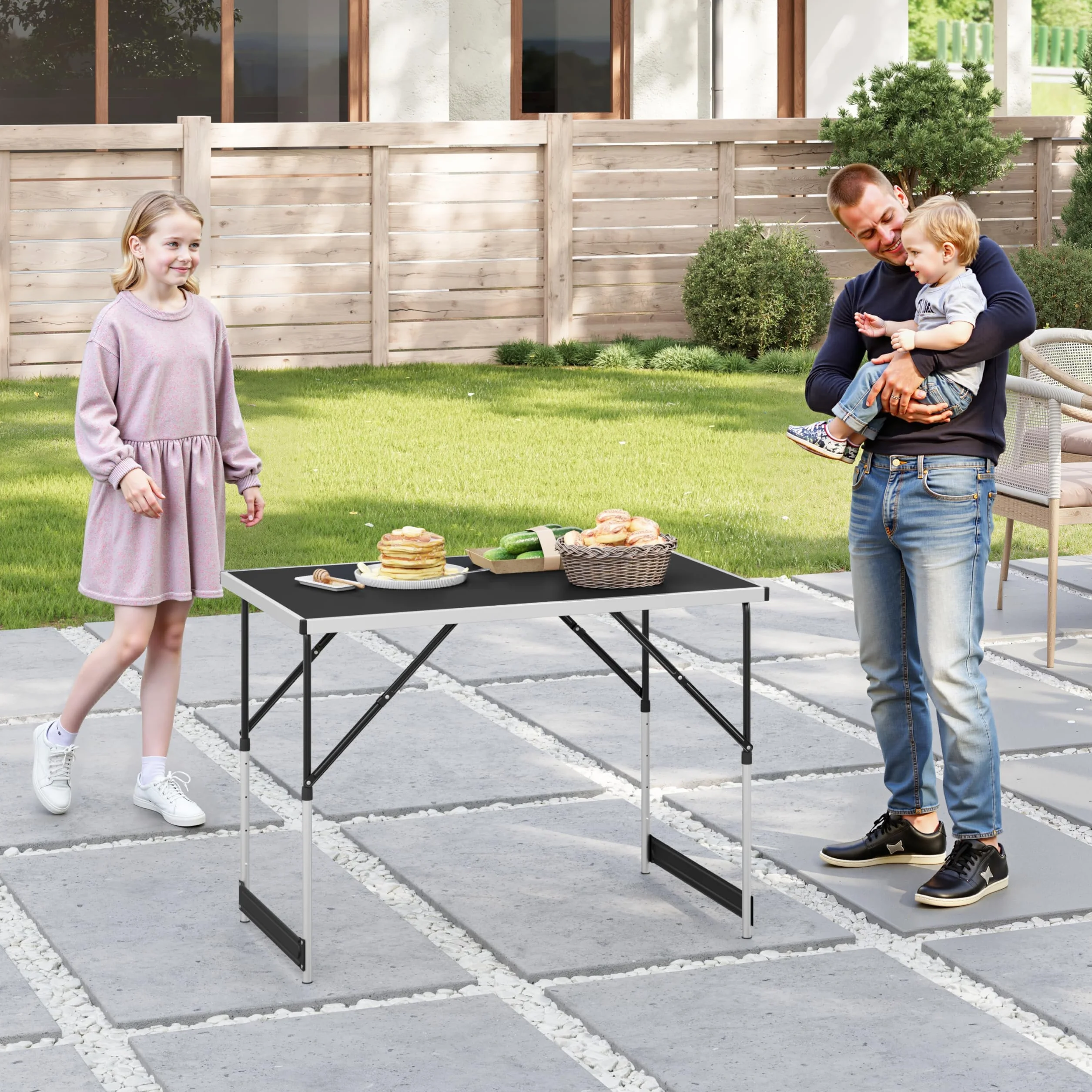 WOLTU Tavolo da Campeggio Pieghevole Portatile Altezza Regolabile MDF Nero 100x60x73/94cm