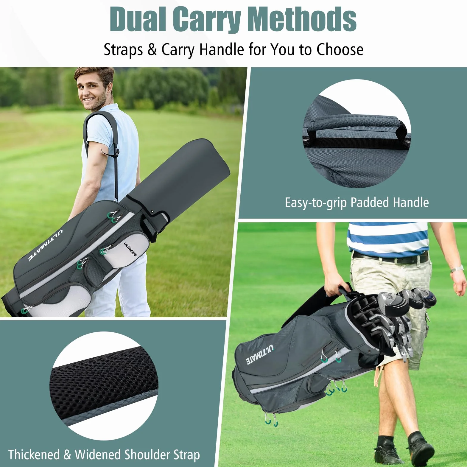 LIFEZEAL Borsa da golf con 14 divisori, 7 tasche, portatile spalla a mano