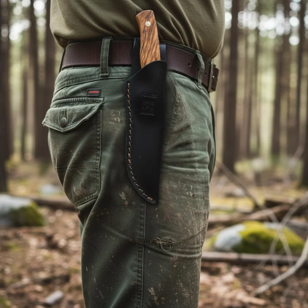 joker Coltello Bushcraft Arrui, incorpora custodia in pelle, con lama 10 cm Inox 420, cache in legno d'ulivo, 130 grammi, CO60 per la pesca, la caccia, l'escursionismo, il campeggio