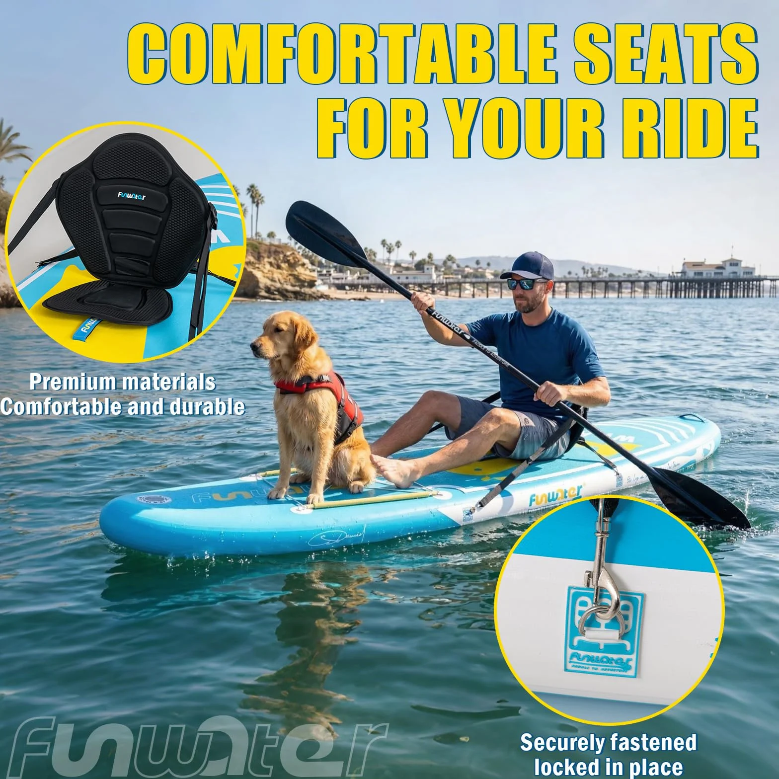 FunWater SUP Tavola da surf gonfiabile completa paddleboard con pagaia regolabile, pompa, zaino, guinzaglio, custodia impermeabile