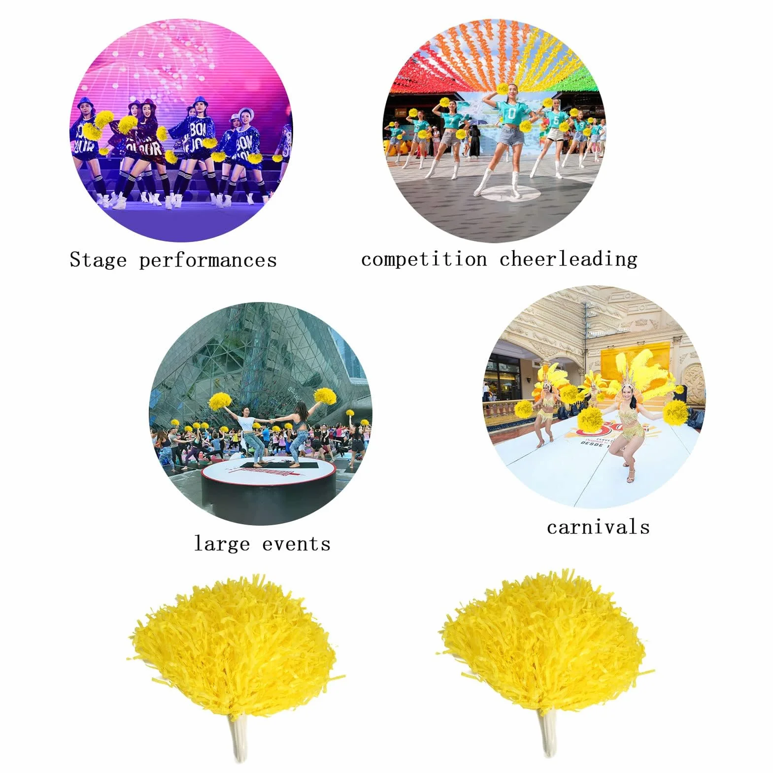 Pom Pom Cheerleader 2 Pezzi Pompon Colorati per Ragazze 8 Colori Giallo