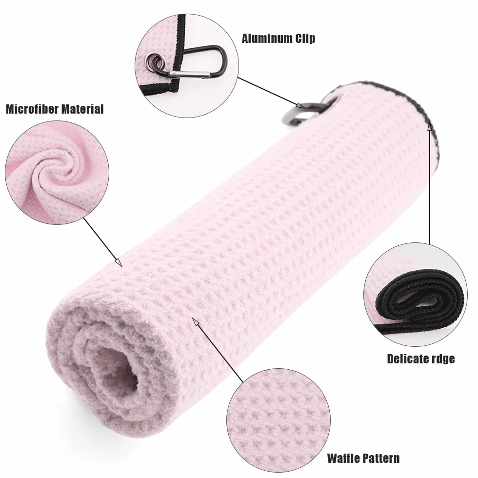Asciugamani Da Golf In Microfibra Con Clip 3 Pezzi Ripiegabile Motivo Waffle