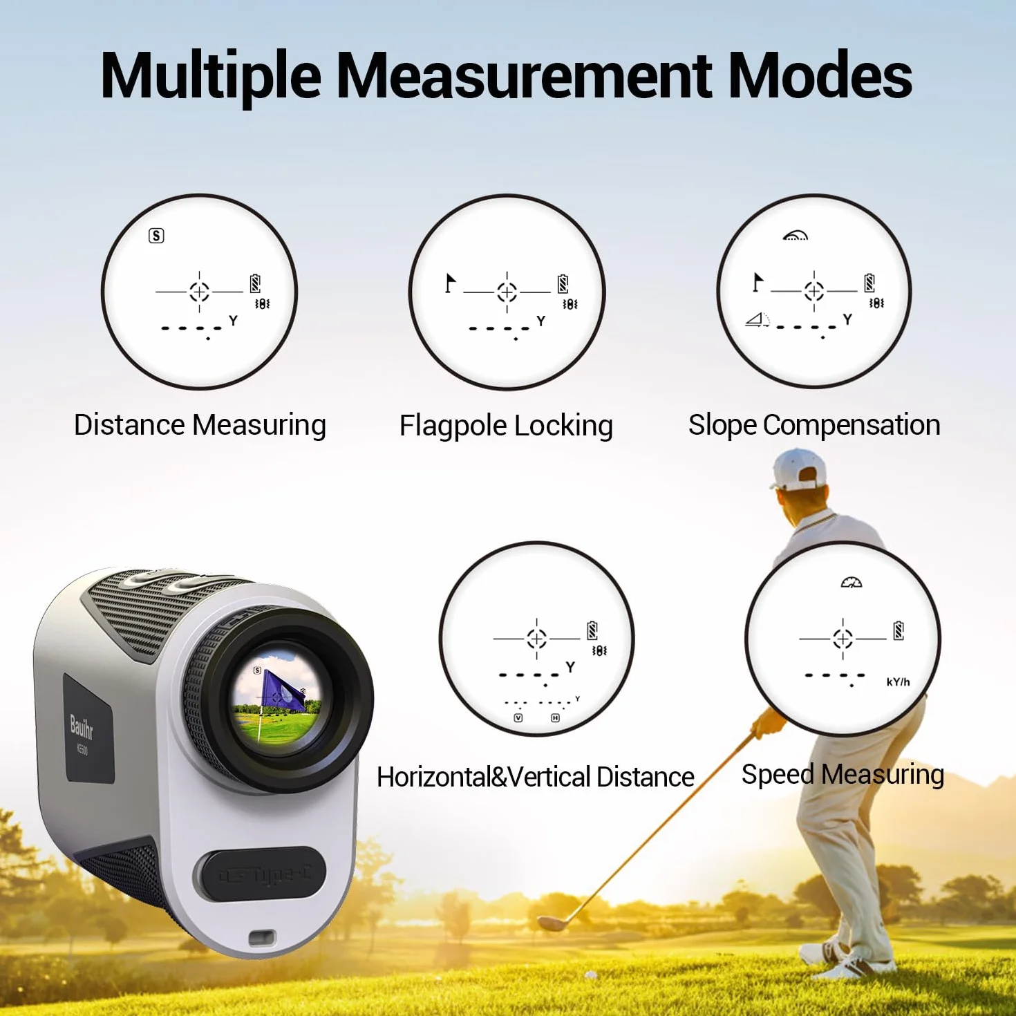 Bauihr Telemetro Golf da 656 iarde, con compensazione dell'obliquità, ingrandimento 6X, blocco della bandierina e vibrazione, misurazione della distanza, precisione professionale per i golfisti