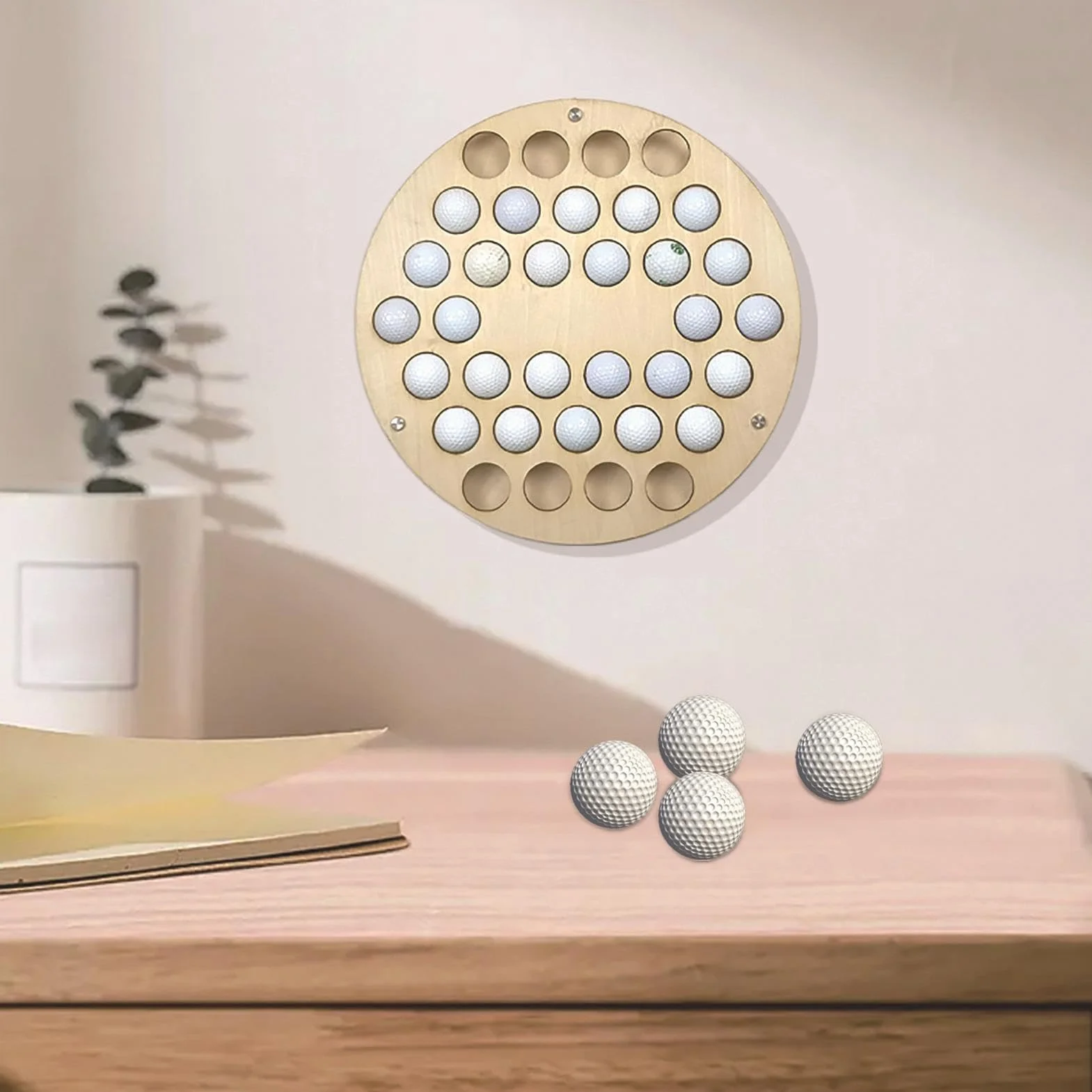 Mensola per Palline da Golf a Parete 34 Fori - Espositore in Legno per Collezione, Bar, Ufficio