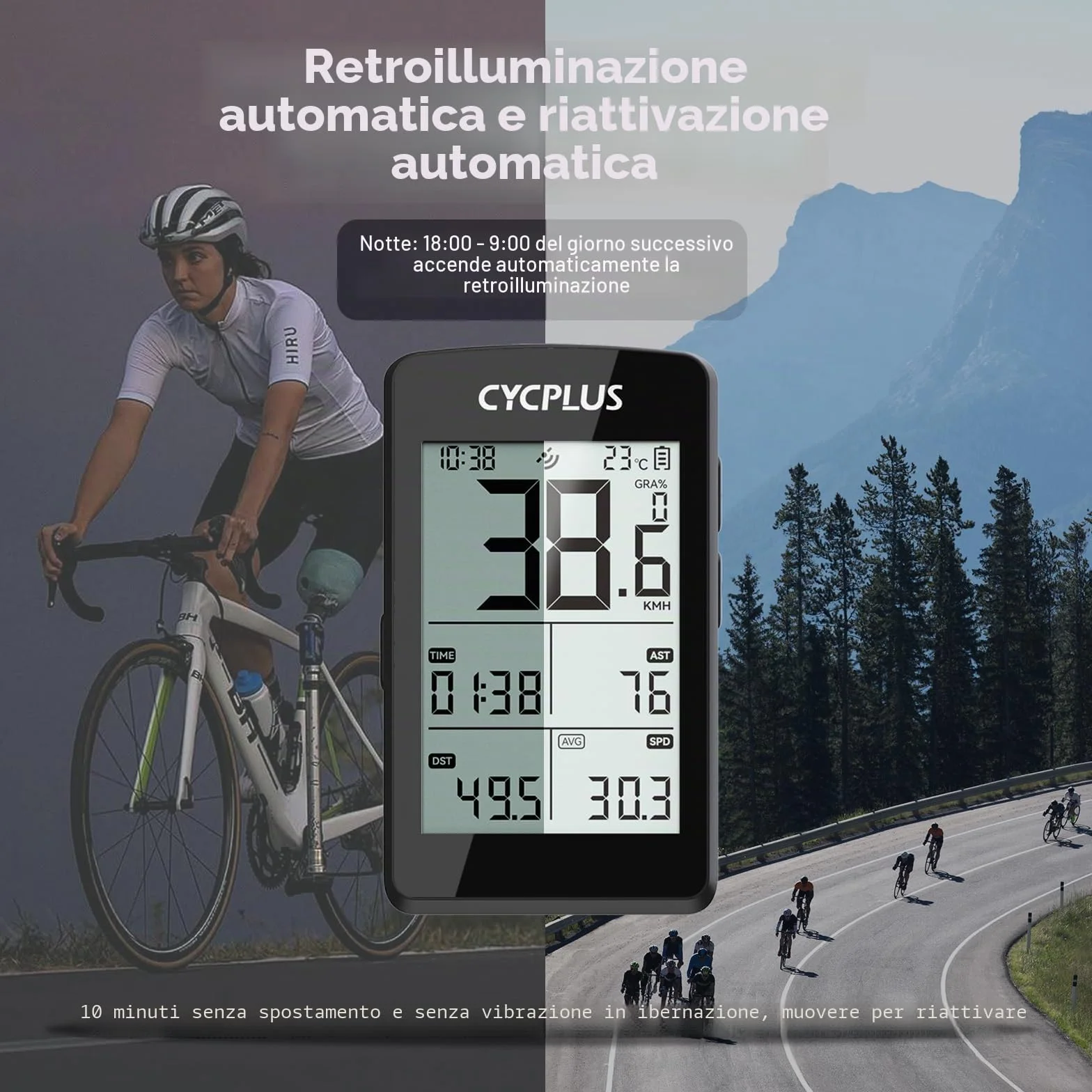 CYCPLUS ANT+ Computer per bicicletta GPS wireless, schermo LCD 2,8 pollici, batteria 100 ore, tachimetro retroilluminazione automatica
