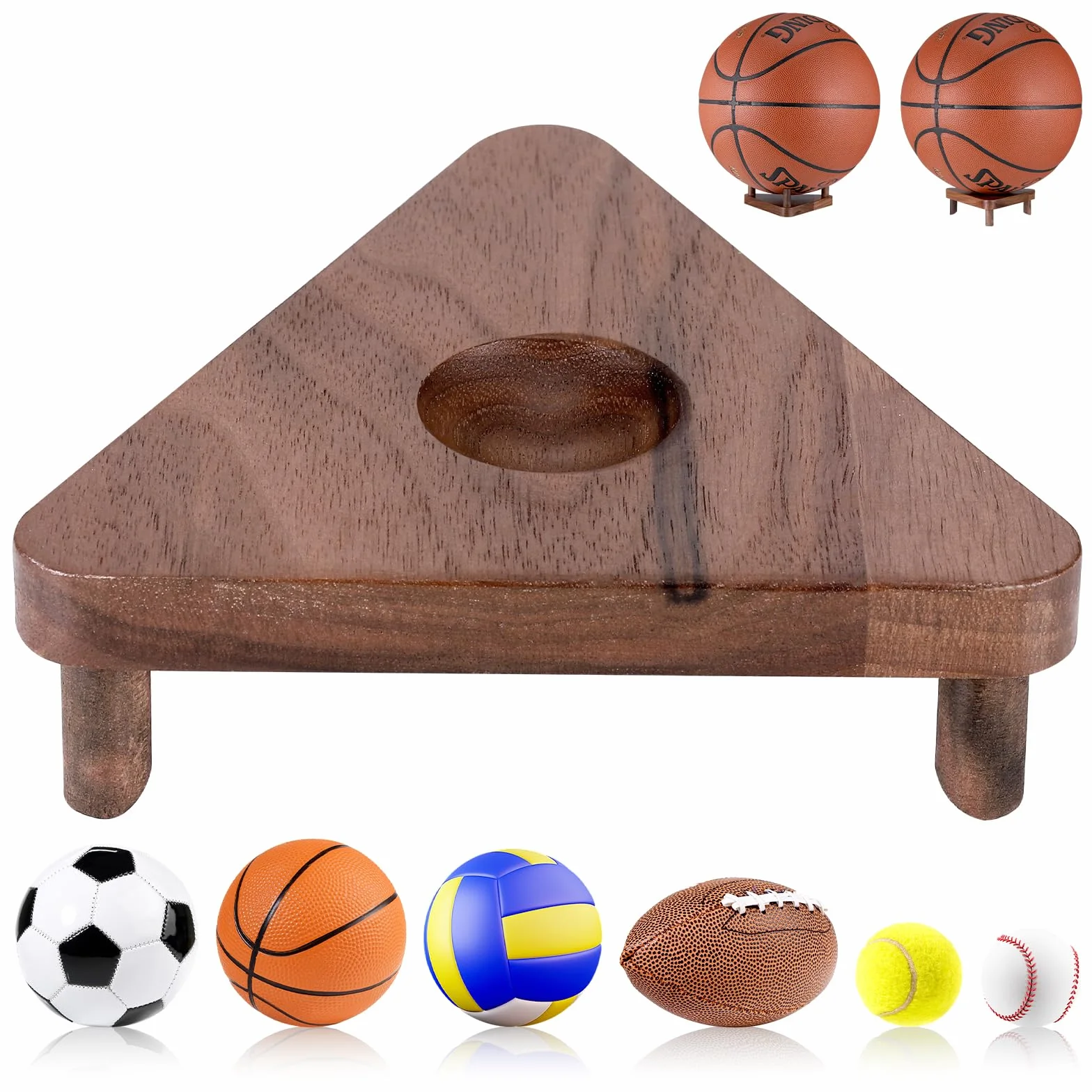 Fentar Porta Palloni da Calcio, Supporto per Esposizione in Legno, Elegante Porta Pallone, Scaffale per Conservazione Palloni, Supporto Versatile per Pallone per Pallavolo, Rugby, Basket, Golf