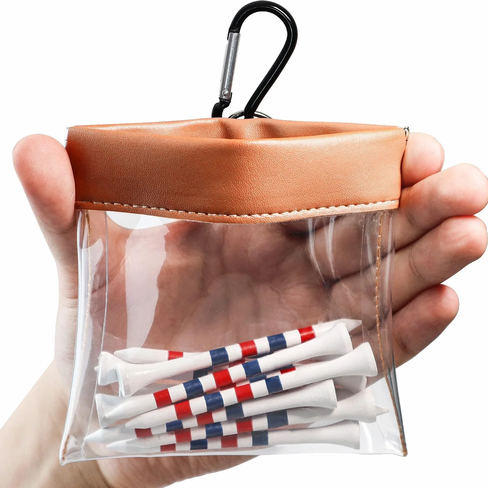 FINGER TEN Borsa porta palline da golf trasparente con tee in legno di bambù