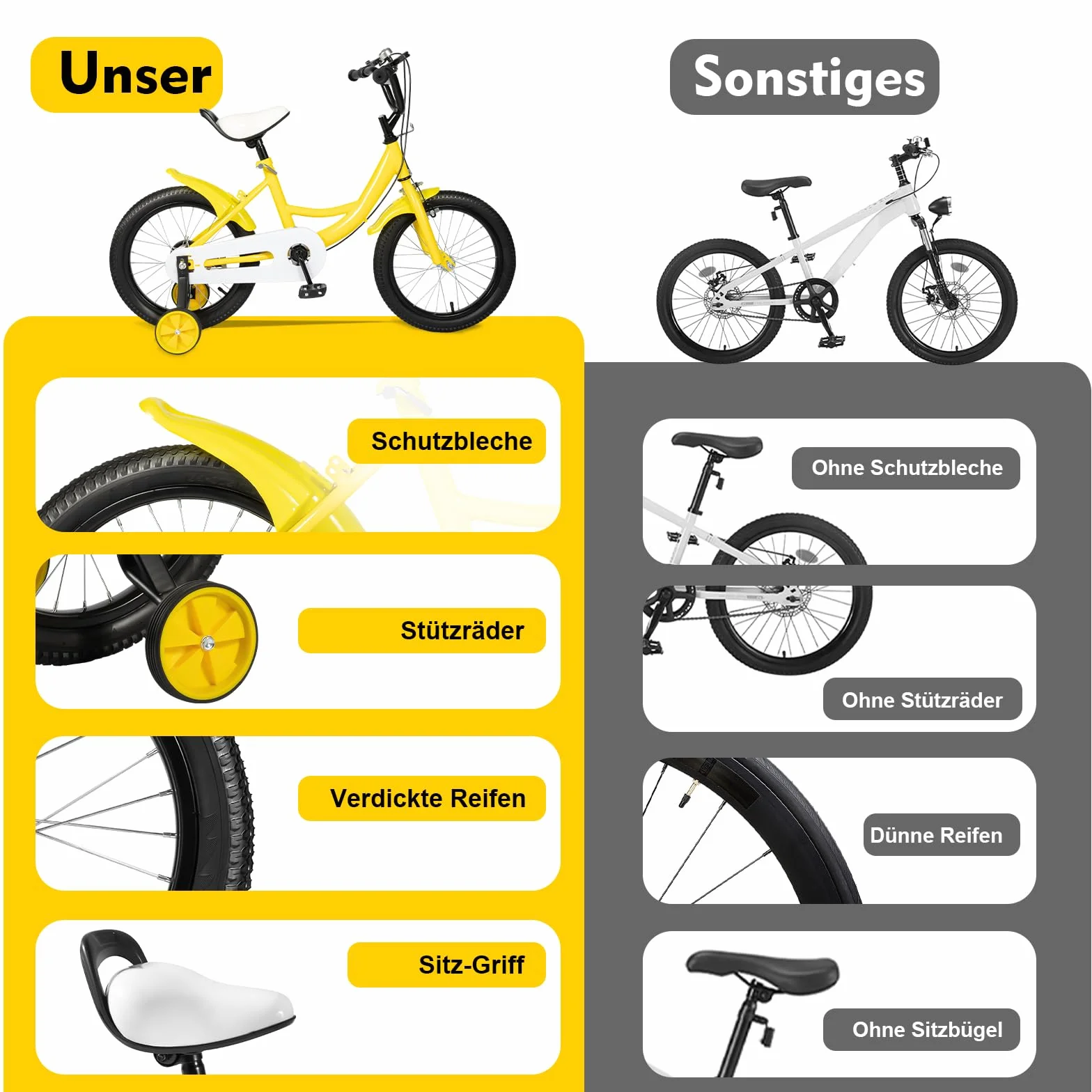 Bicicletta per bambini 16 pollici leggera con ruote di supporto regolabile in altezza compatta salvaspazio