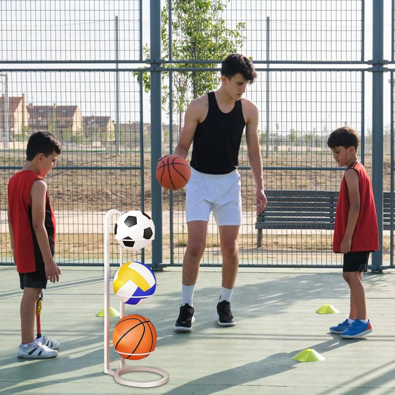 Generico Rastrelliera da Basket Porta Palloni Scaffale Stoccaggio Attrezzature Sportive Verticale