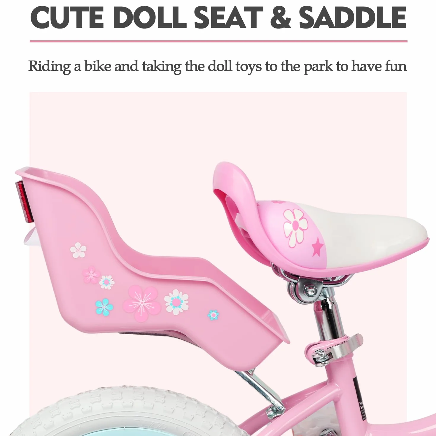 Bicicletta per Bambini 12 Pollici, Stile Principessa con Cestino e Rotelle di Supporto, Rosa