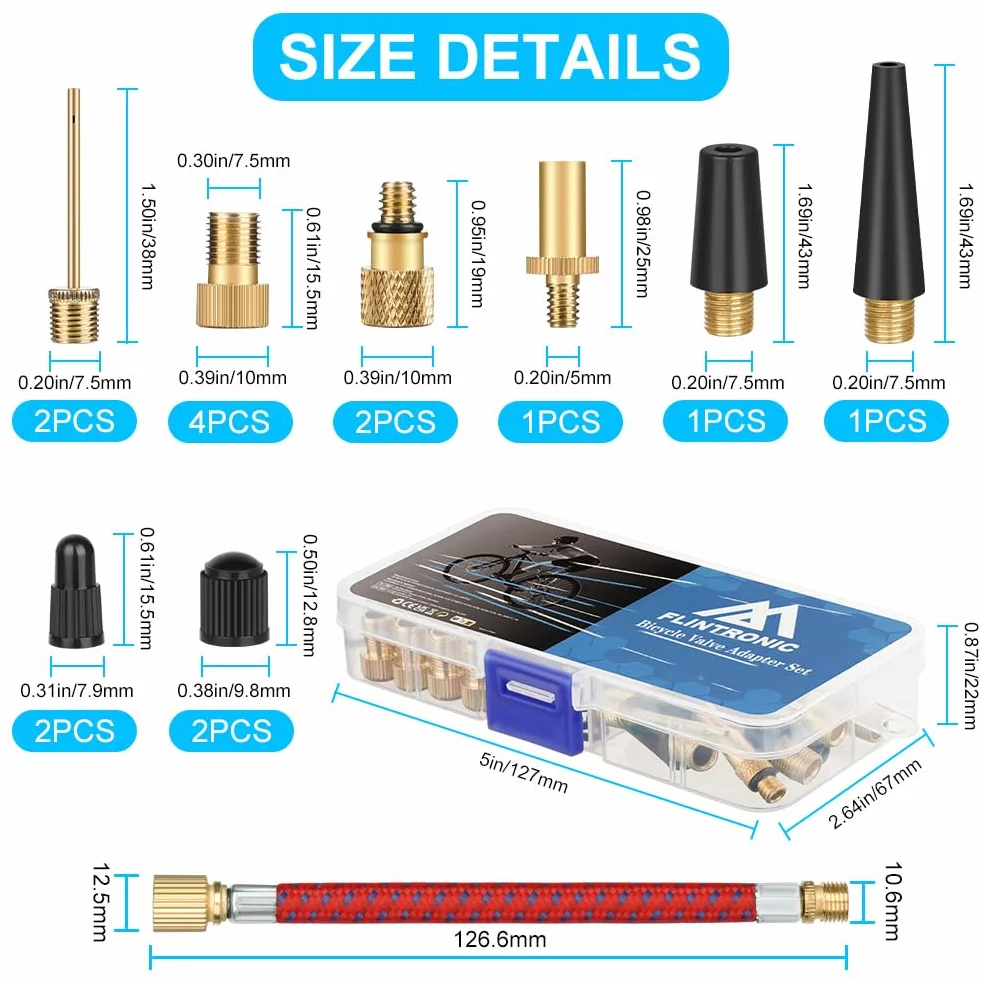 Flintronic Adattatore per Valvola Bicicletta, 21 Pezzi Set Convertitore SV DV AV Schrader