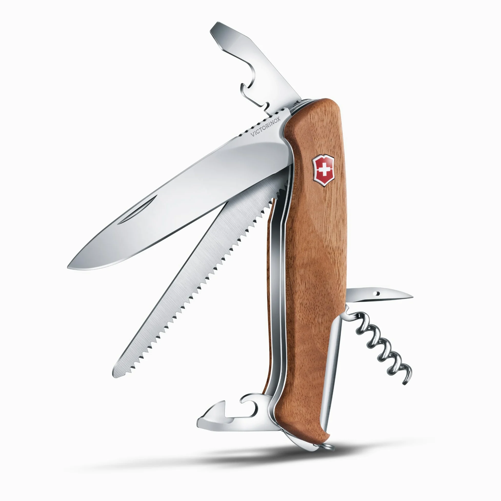 Victorinox, Ranger 55 Wood, Coltello Svizzero, Originale, Multiuso, Campeggio, 10 Funzioni, Lama, grande, Apriscatole, Bloccabile