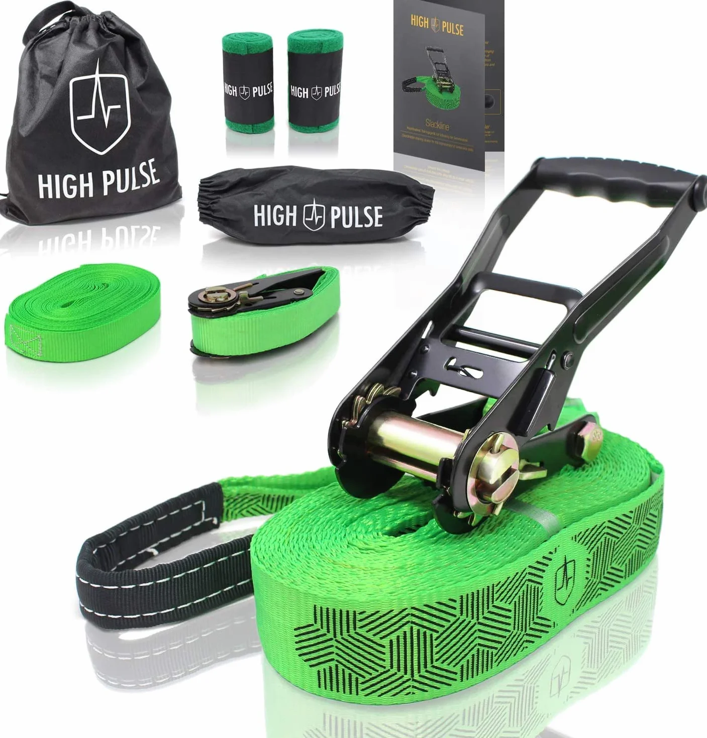 High Pulse Slackline kit 15m Set completo cricchetto protezione corda ausiliaria bilanciamento protezione albero borsa