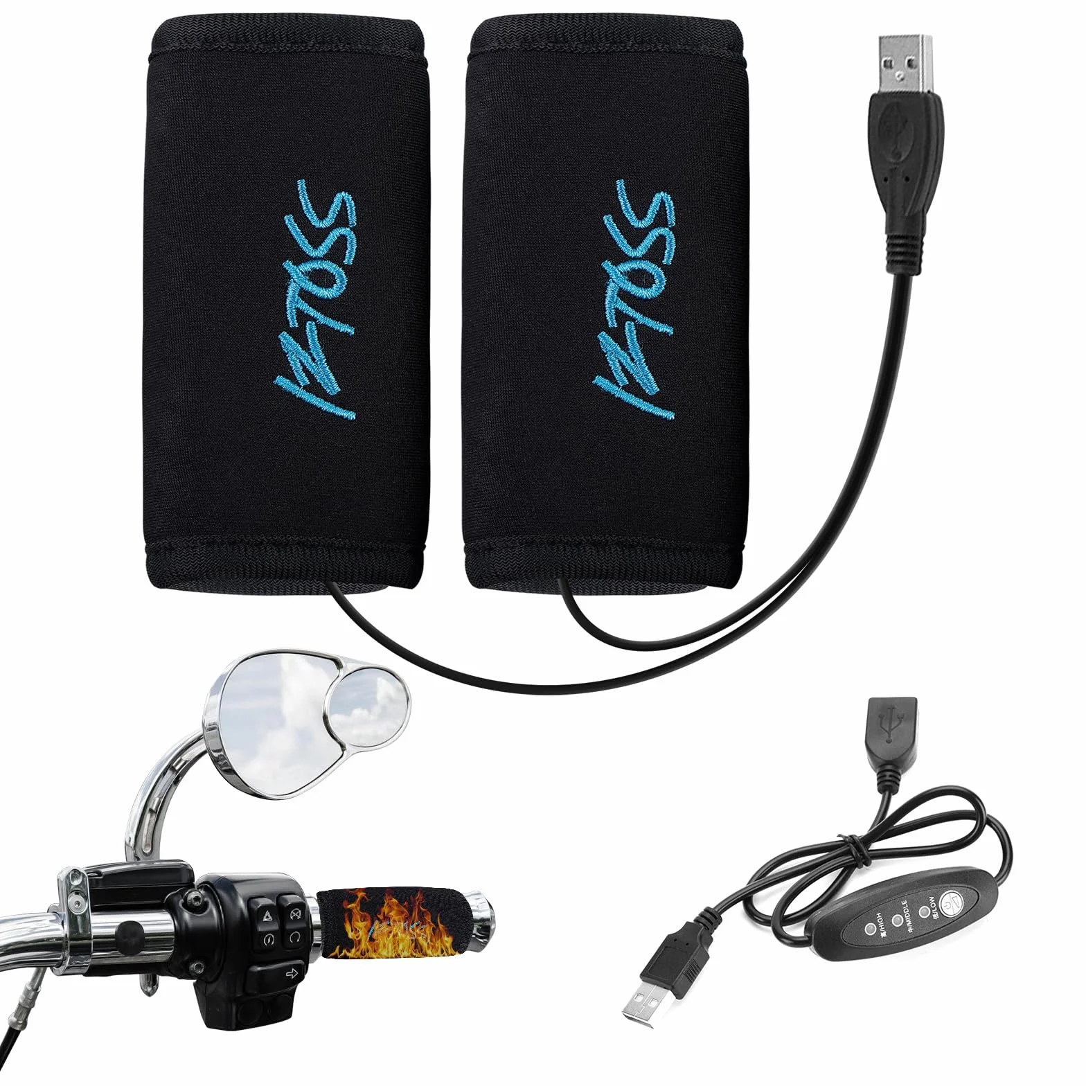 Manopole Riscaldate USB per Moto, 1 Paia Manopole Riscaldanti per Moto E Bicicletta, 5V USB Manopole Riscaldate Moto, Riscaldamento Moto Grip per Diametro Impugnatura 22-30mm