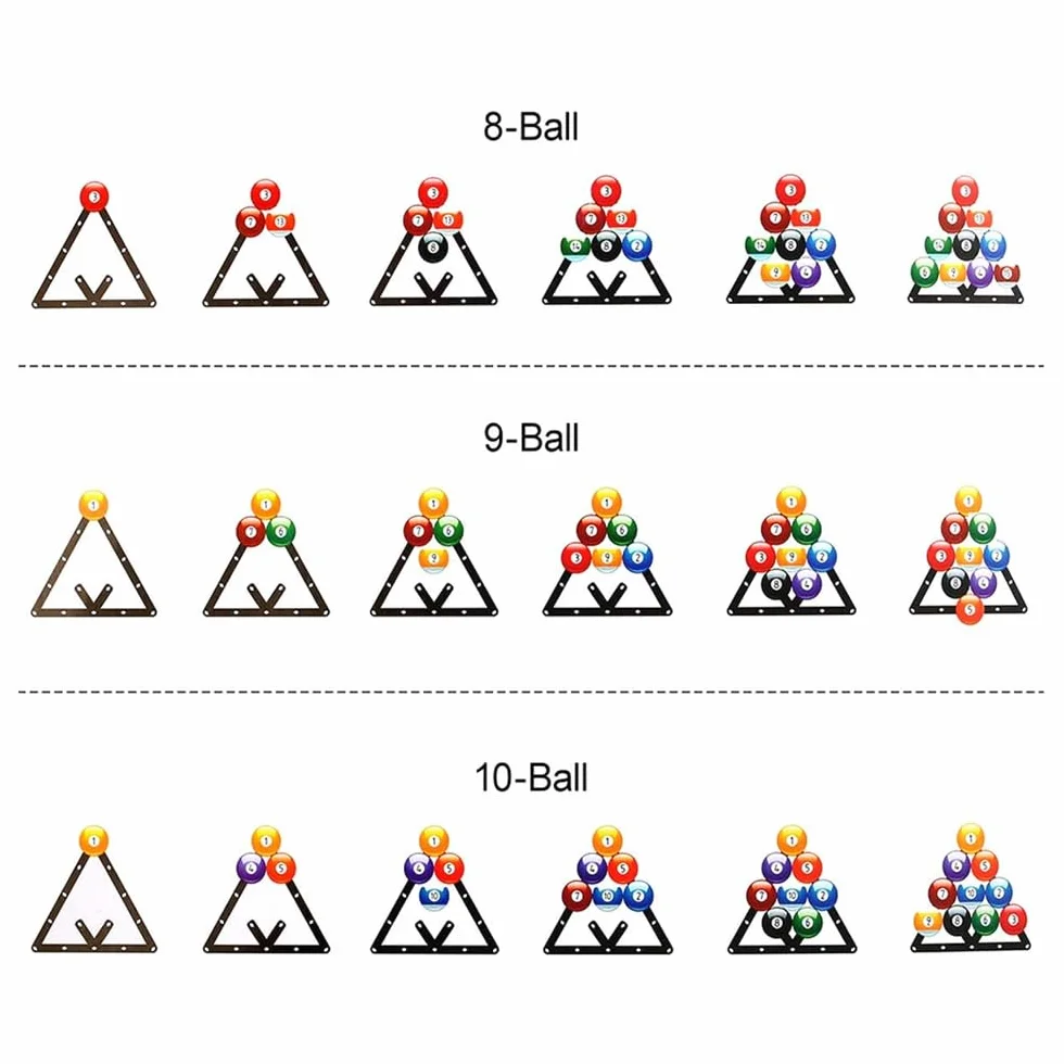 PolyMath Biliardo Pool Ball Rack Set Triangolo Accessori 8 9 10 Ball Snooker