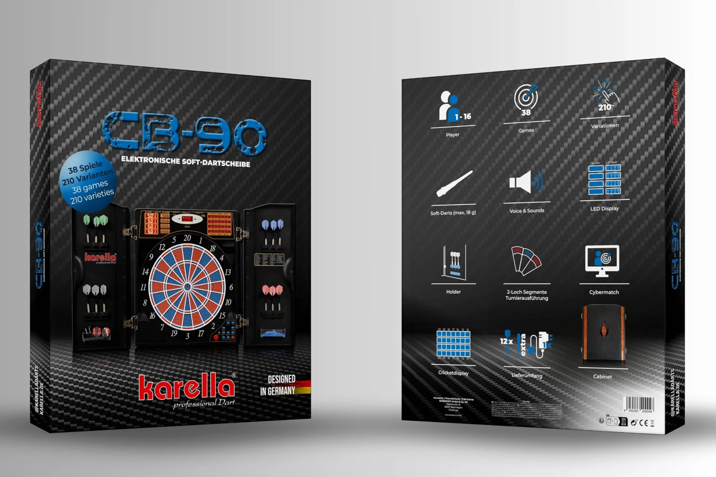 Karella CB-90 Bersaglio elettronico 38 Giochi 211 Varianti Dimensioni torneo 2 Fori 12 Freccette morbide