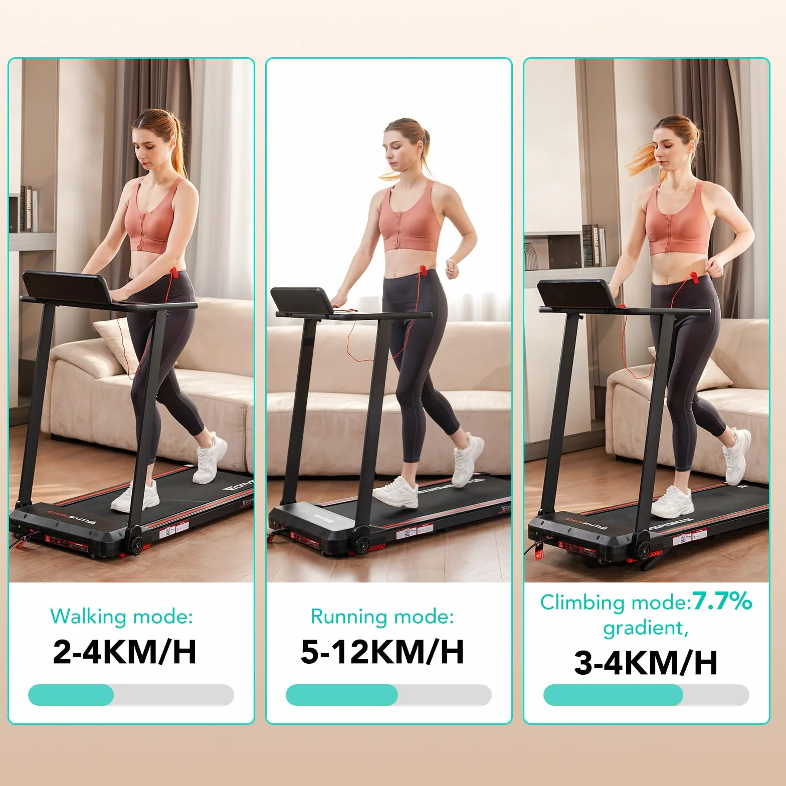 CITYSPORTS Tapis Roulant Elettrico Pieghevole 1-12km/h Salvaspazio Display LED Compatto Casa