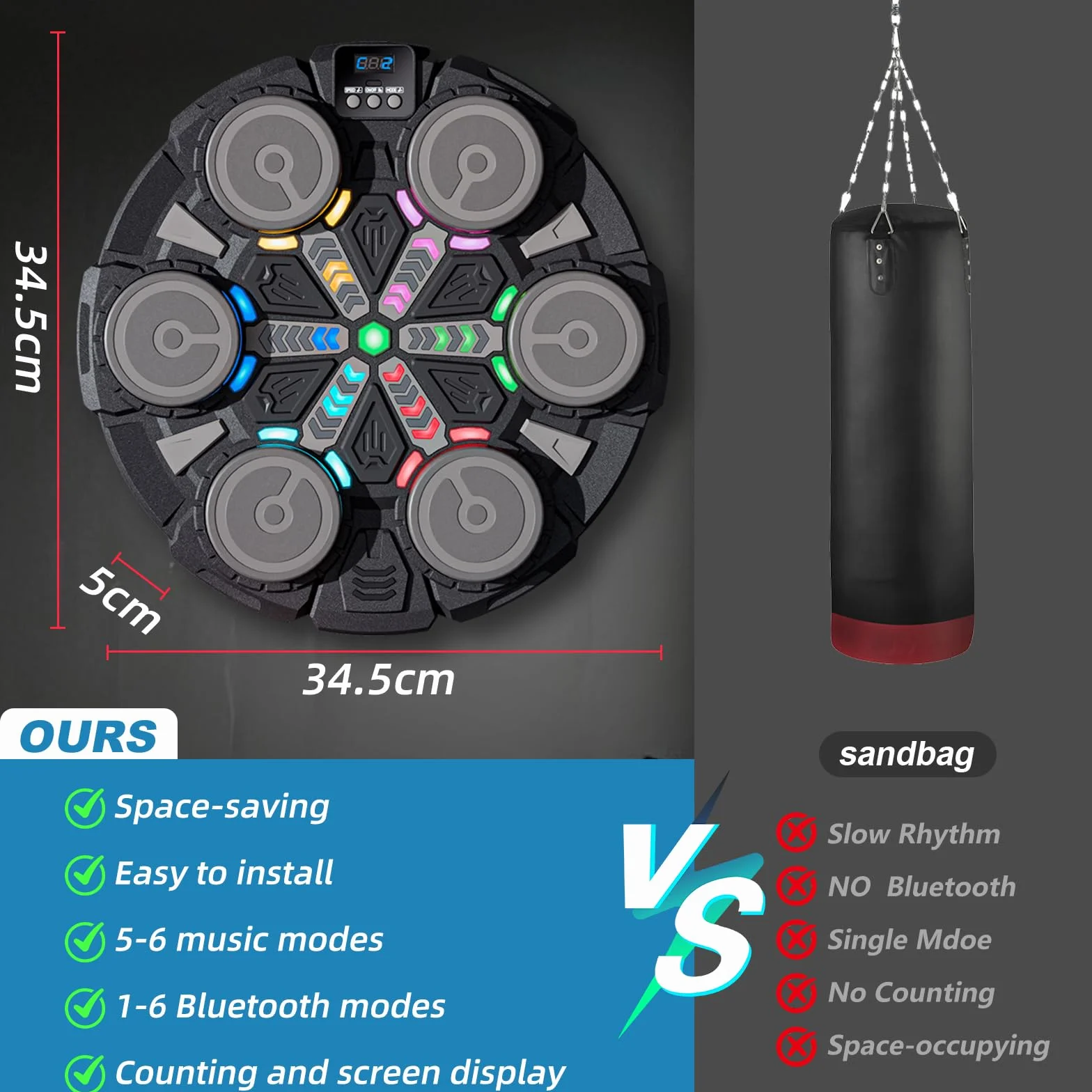 Macchina musicale per boxe, con Bluetooth, da parete, con ricarica USB, attrezzatura da allenamento per boxe, regalo per bambini e adulti