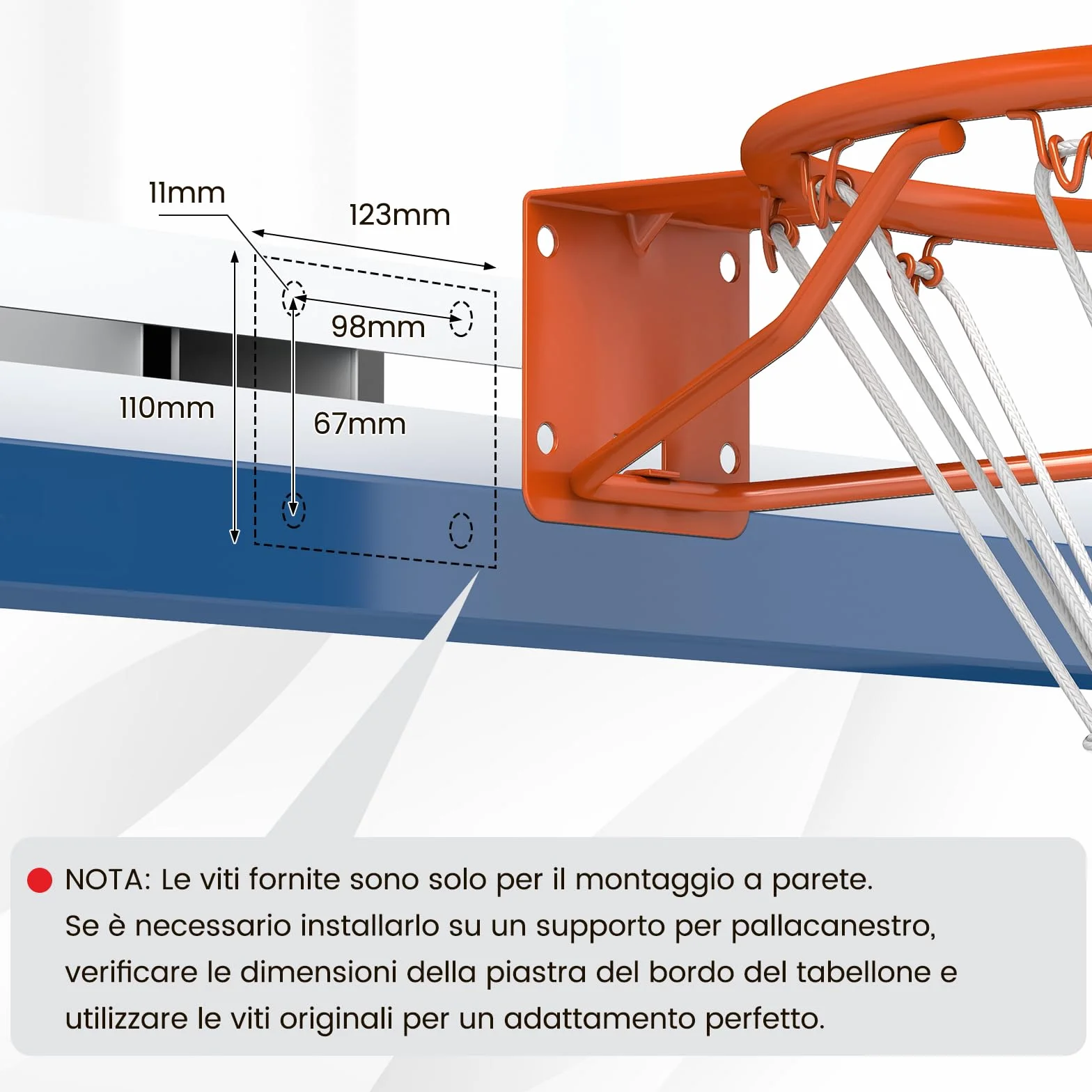 COSTWAY Canestro da Basket a Parete 45 cm, Anello Pallacanestro Muro Doppia Molla, Rete Resistente