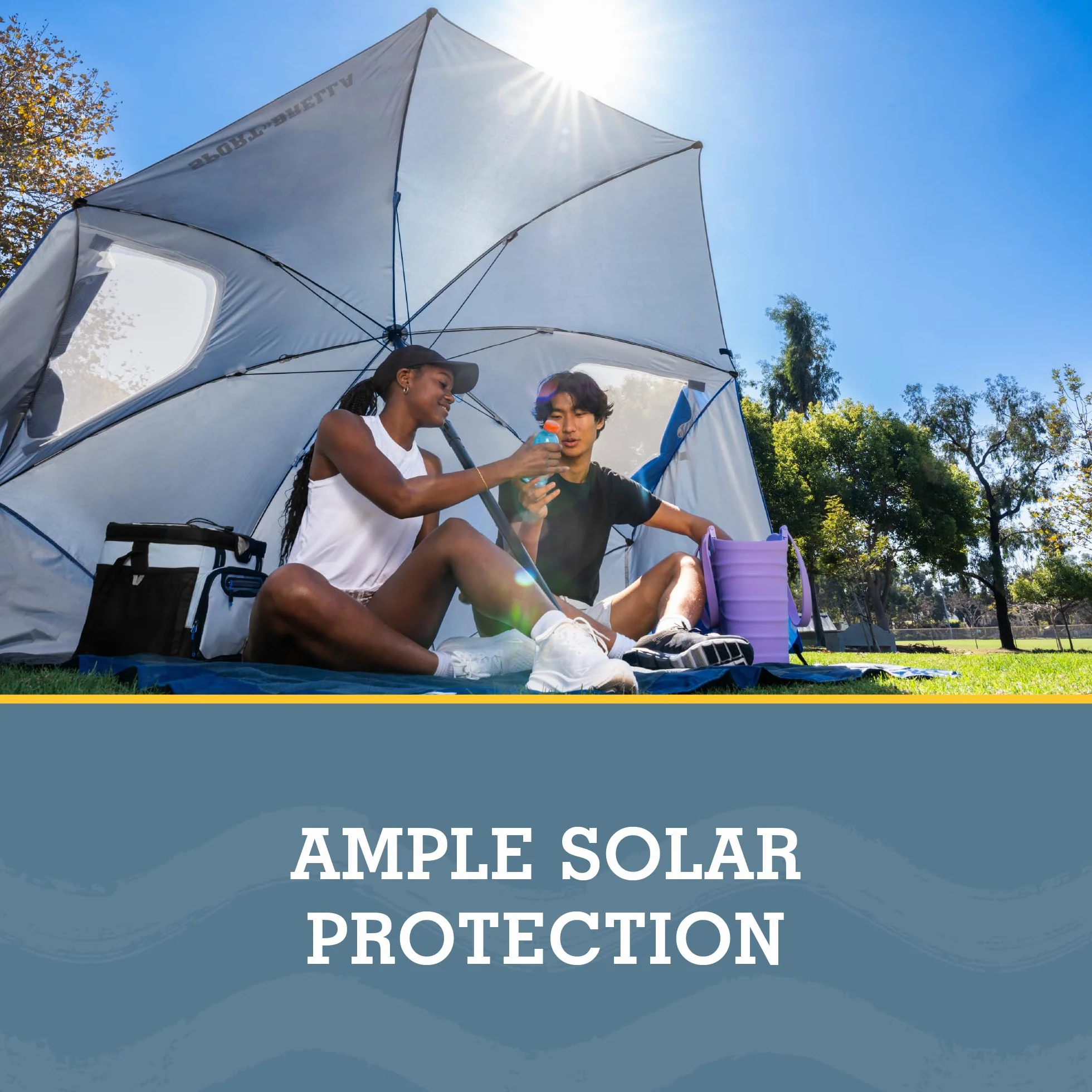 Sport-Brella Premiere UPF 50+ Umbrella Shelter for Sun and Rain Protection (8-Foot), Premiere Blue