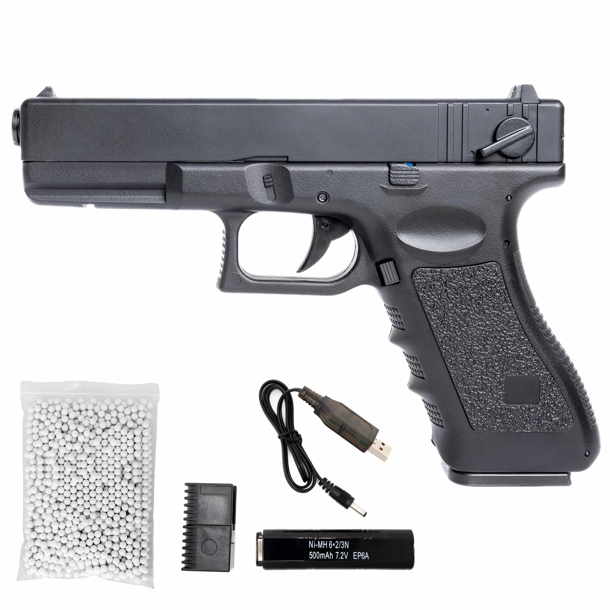 Pistola Softair Elettrica Glock 17 Replica Airsoft Polimeri 0,7 Joule 22x3x14 cm con Batteria 500 mah e Caricabatterie
