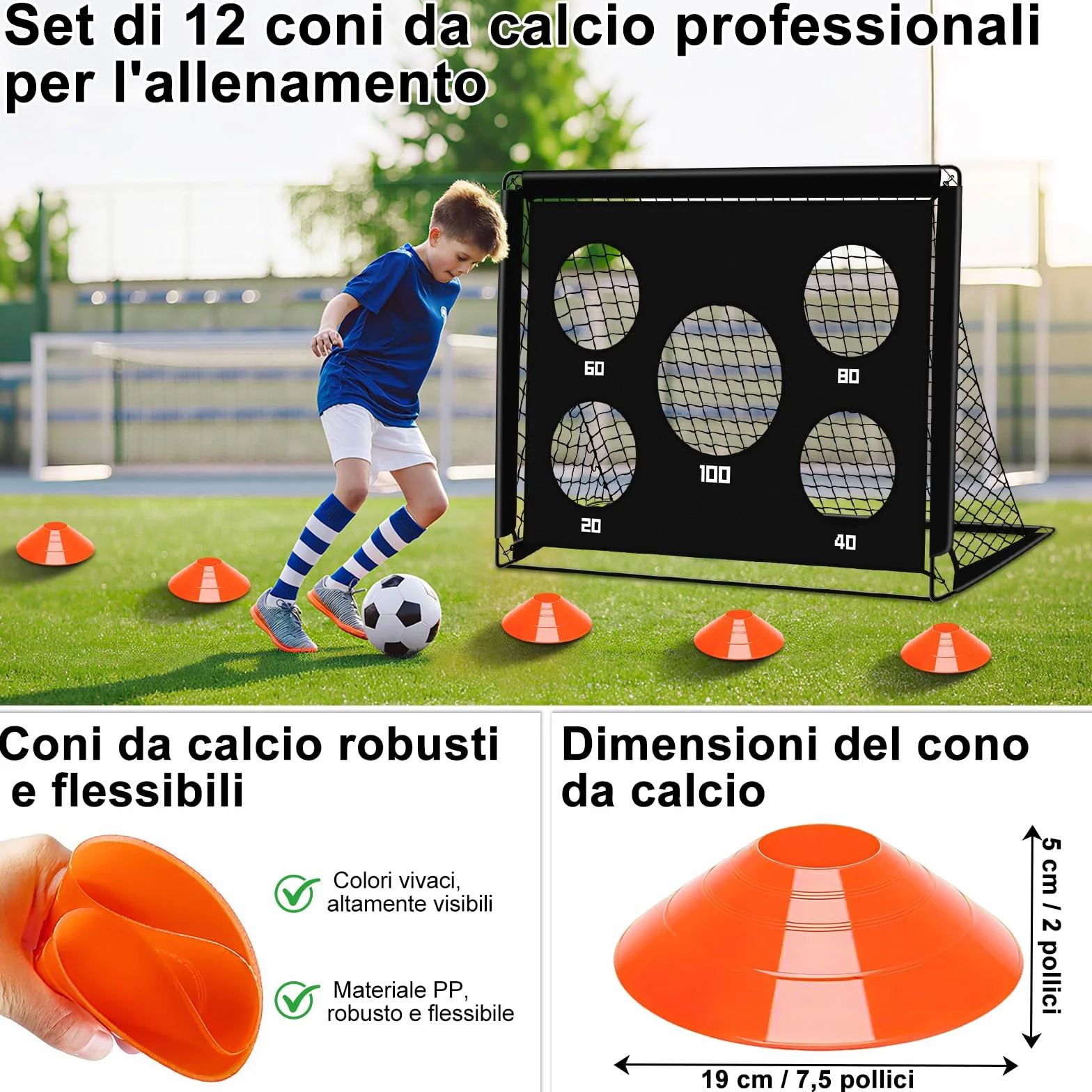 Porta da Calcio per Bambini 2 in 1, Portatile Pop Up con 5 Fori, Rete da Calcio per Interni ed Esterni