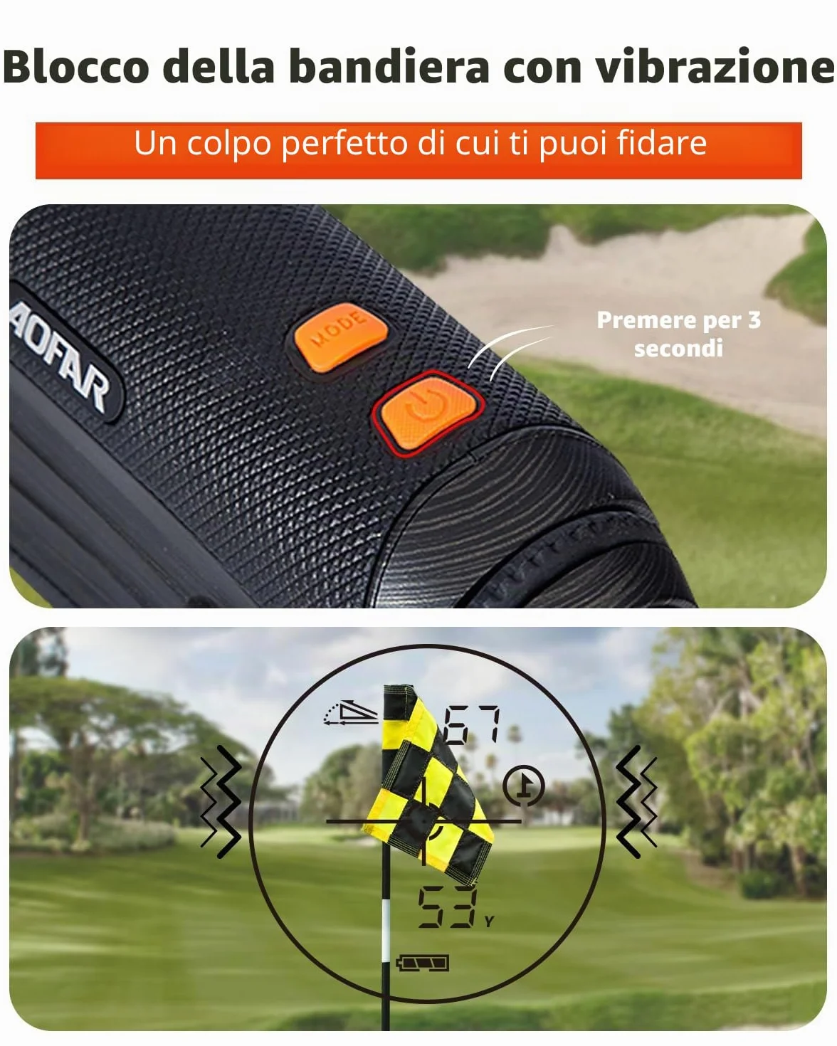 AOFAR GX-2S PRO Telemetro Golf e Caccia, 1000Y, rangefinder Con Compensazione Della Pendenza, Blocco Bandiera e Vibrazione, Distanza Angolare e Orizzontale, Misura Precisa Distanza Per Caccia/Golf